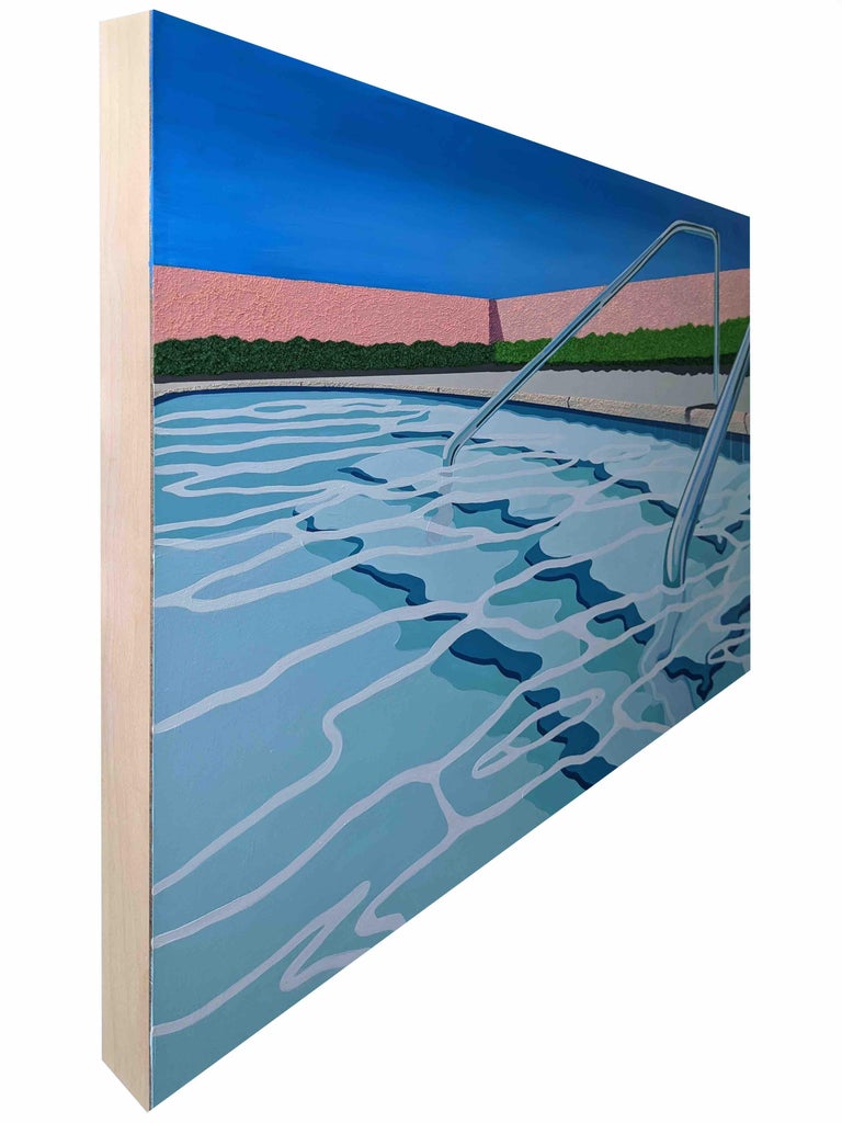 Pool steps - Blue Landscape Painting by Honor Bowman Hall