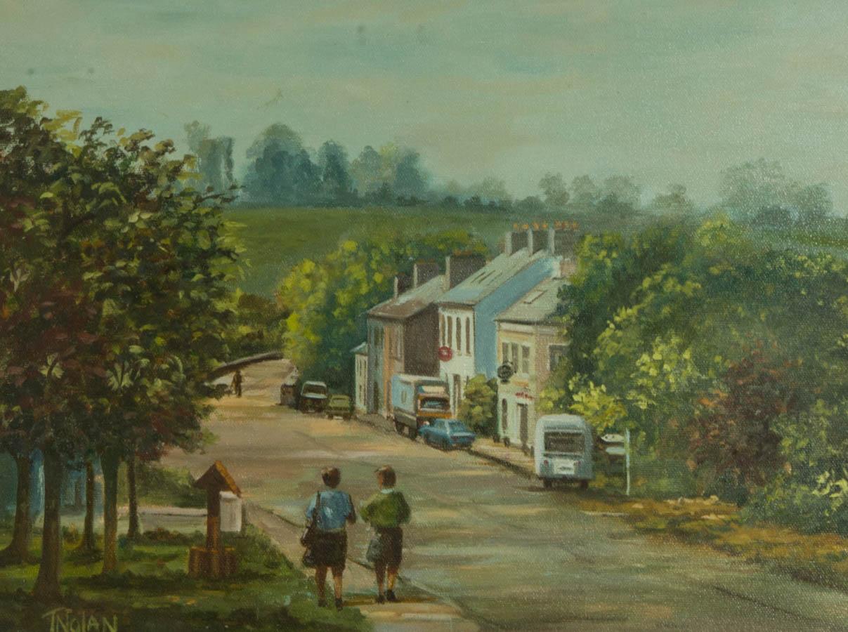 T. Nolan – Ölgemälde, Dorfstraßenszene, 20. Jahrhundert 1