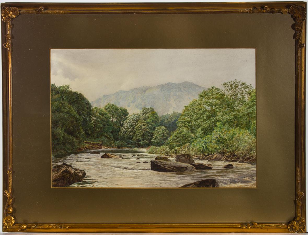 Sir Willliam Eden Landscape Art - Willliam Eden - 1866 Watercolour, Landscape with Fly Fisherman