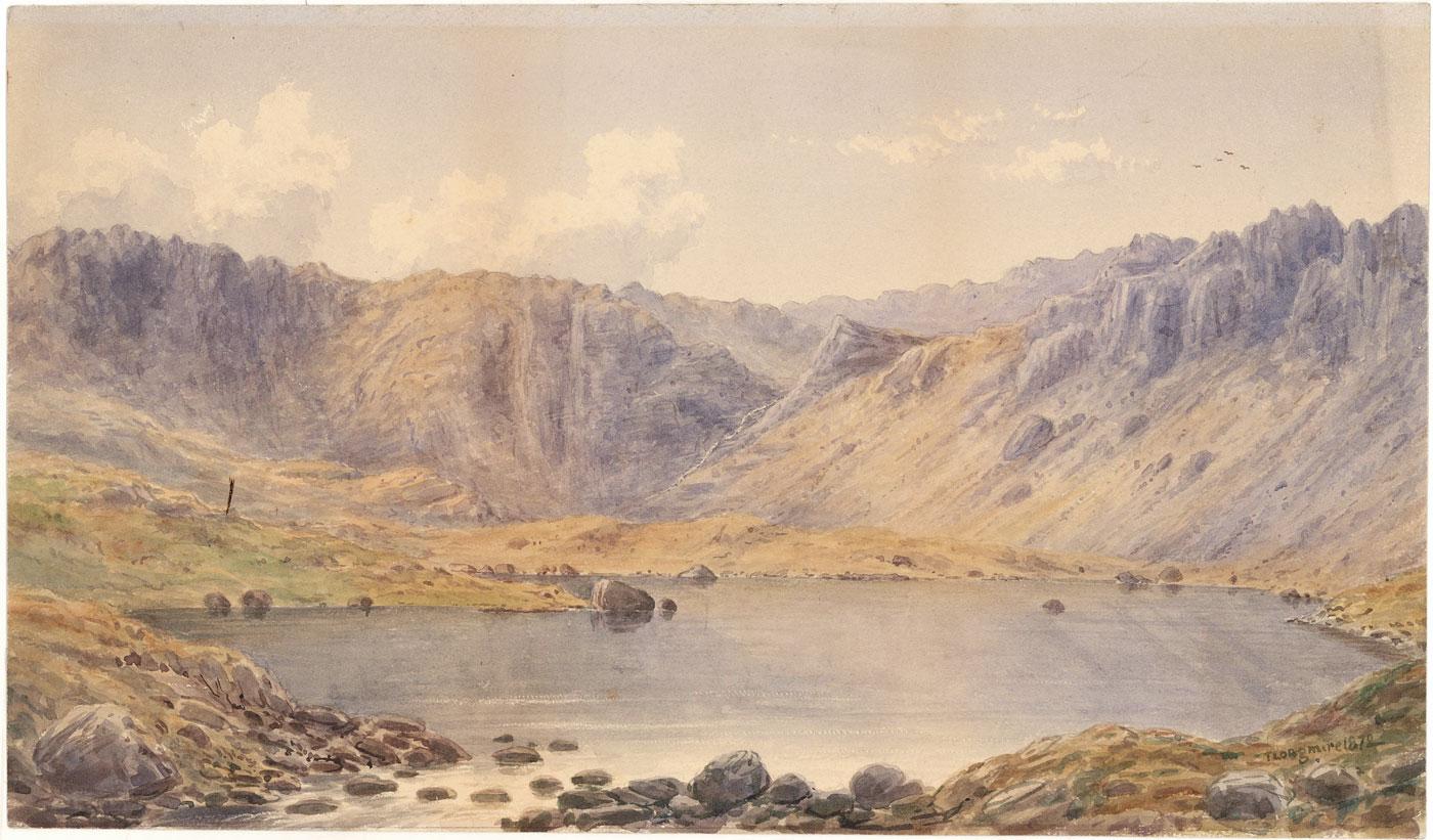 A delicate watercolour painting by the artist William Taylor Longmire. In fine brushstrokes, the artist was able to capture the natural beauty of this mountainous landscape. Signed and dated. On watercolour paper.

