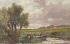Abraham Hulk Junior - Late 19th Century Oil, Riverscape with Boat and Cottages
