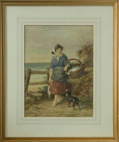 James Drummond RSA (1816-1877) - 1877 Watercolour, Girl with Fish Basket