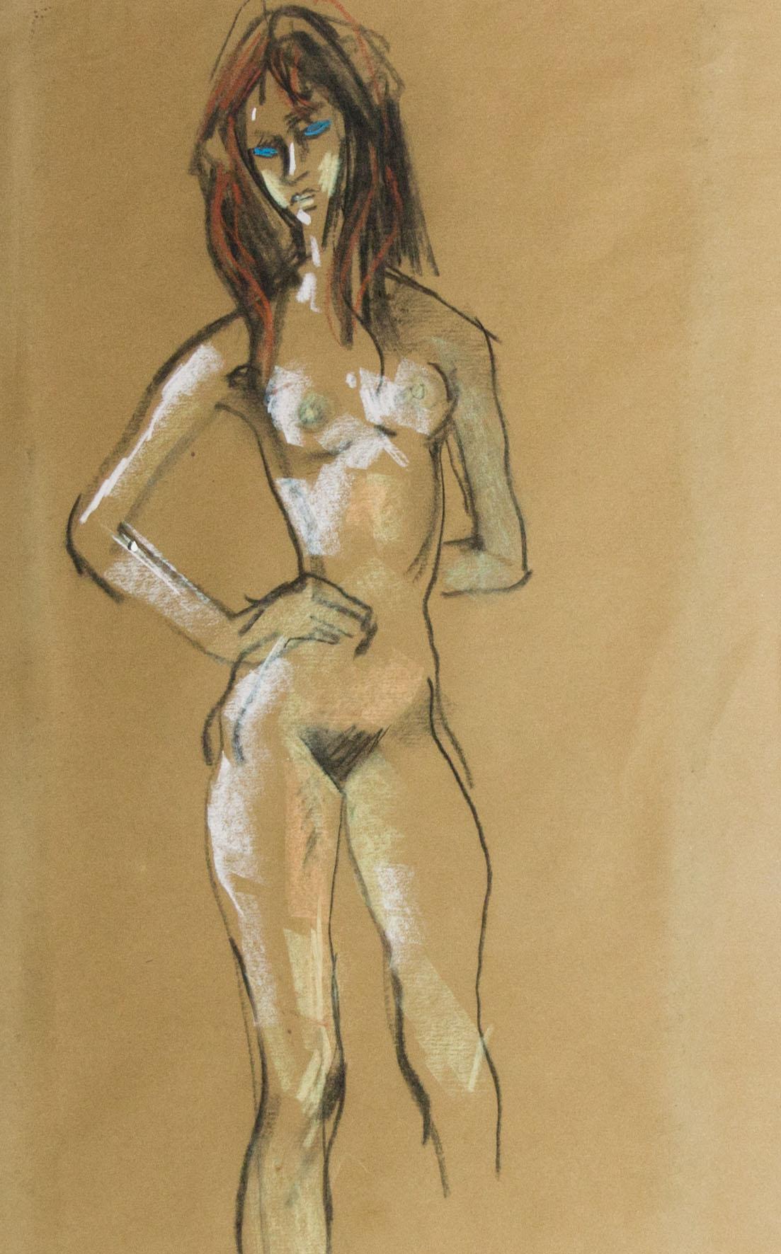 Peter Collins ARCA - Framed c.1970s Pastel, Standing Female Nude