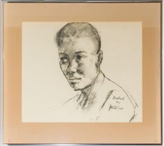 Peter Collins ARCA - Signed & Framed c.1970s Charcoal Drawing, Portrait of a Boy