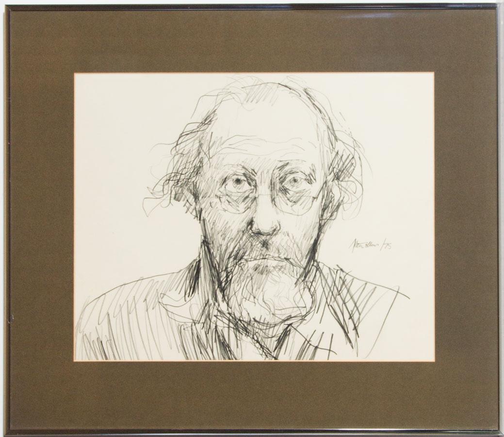 Peter Collins ARCA - Signed and Framed 1975 Graphite Drawing, Self Portrait