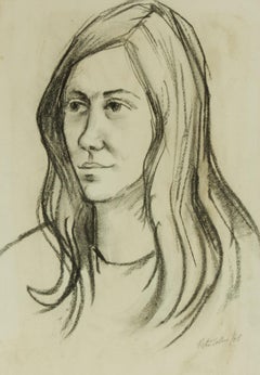 Peter Collins ARCA - Signiert 1966 Kohlezeichnung, Porträt einer Frau