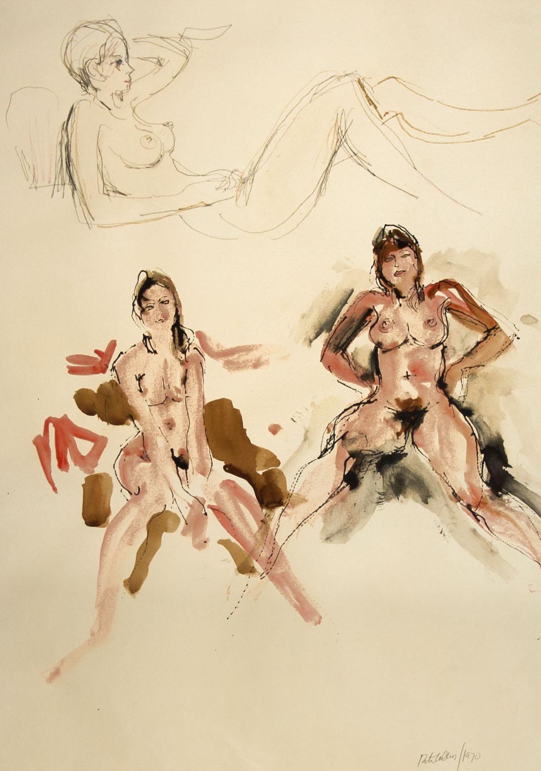 Peter Collins ARCA - Signed and Framed 1970 Watercolour, Female Nude Studies