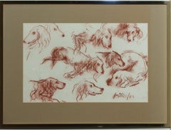 Peter Collins ARCA - Signed and Framed 1982 Sanguine, Studies of Dogs