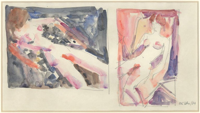 Peter Collins ARCA - Signed and Framed 1984 Watercolour, Two Nudes - White Portrait by Peter Collins ARCA