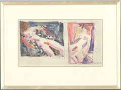 Peter Collins ARCA - Signed and Framed 1984 Watercolour, Two Nudes