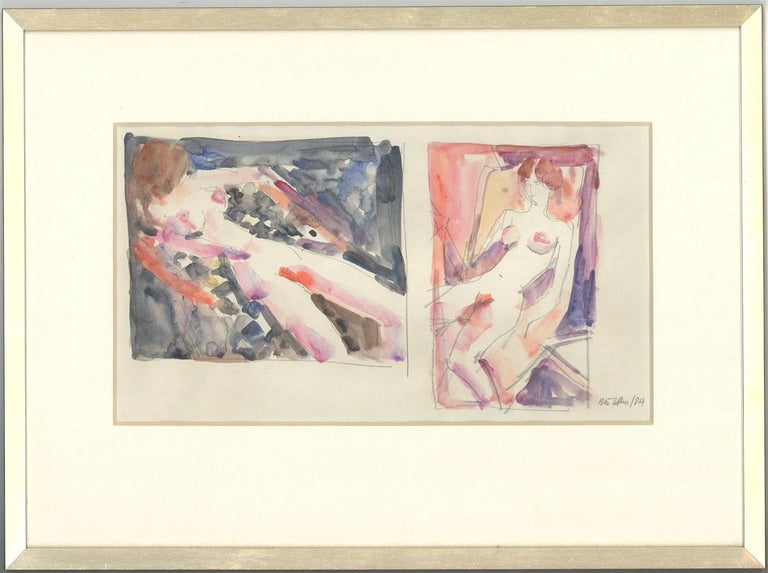 Peter Collins ARCA - Signed and Framed 1984 Watercolour, Two Nudes - Art by Peter Collins ARCA
