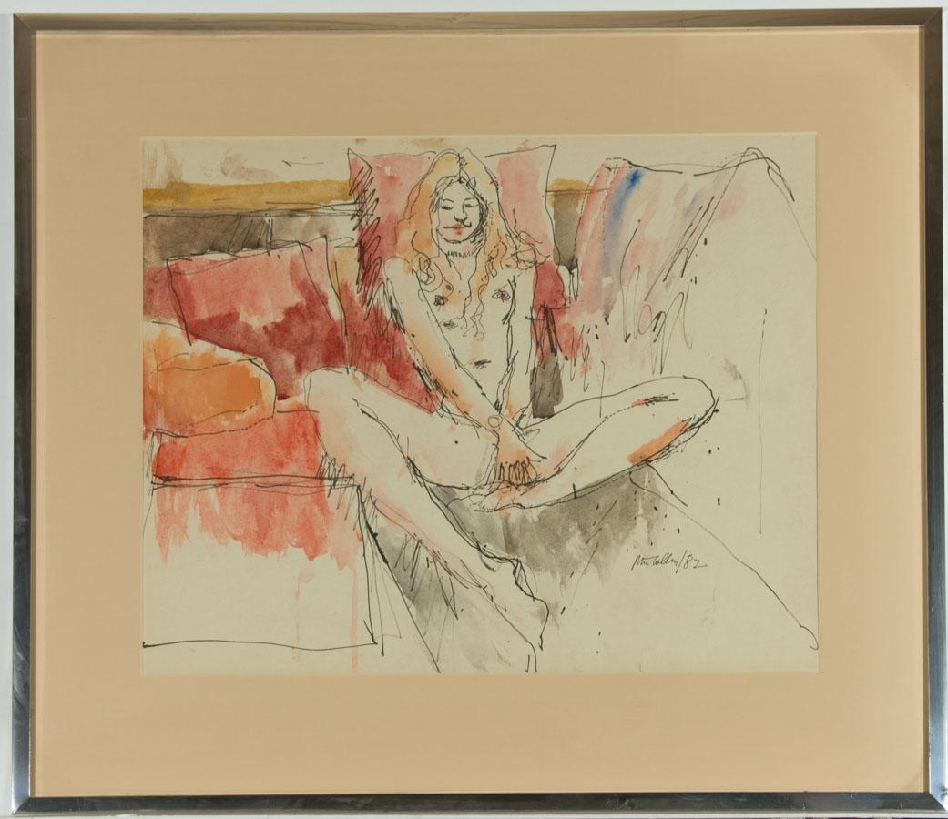 Peter Collins ARCA - Signiertes und gerahmtes Originalaquarell von 1982. Mit Feder und Tinte. In einem Passepartout und Metallrahmen. Unterzeichnet und datiert. Auf woven. In gutem Zustand. Peter Collins A.R.C.A. (1923-2001)

Provenienz: Die