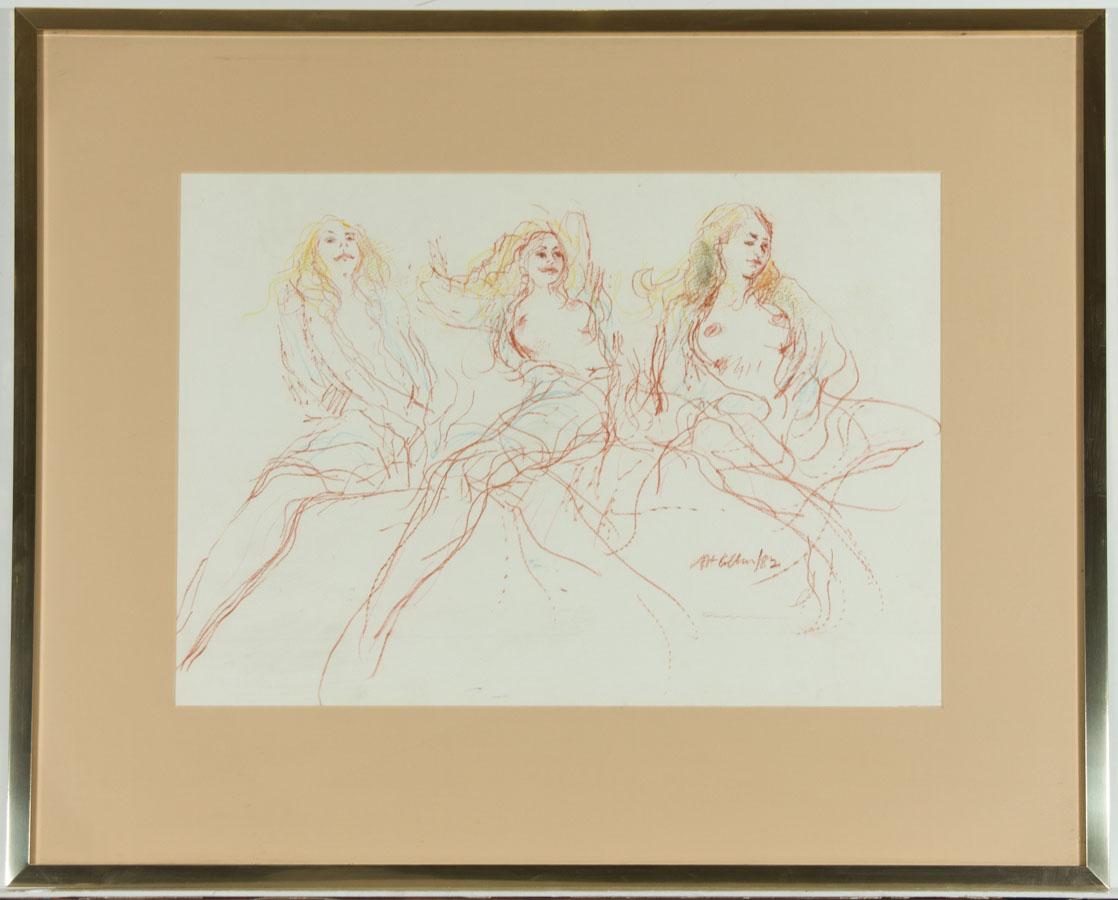 Peter Collins ARCA - Signed and Framed 1982 Pastel, Studies of a Female Nude