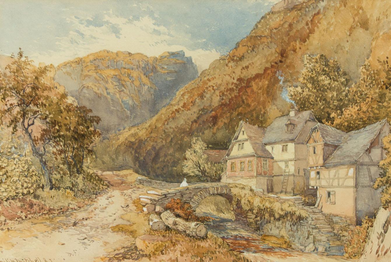 Philip Mitchell RI (1814-1896) - 19th Century Watercolour, Crossing a Stone 1