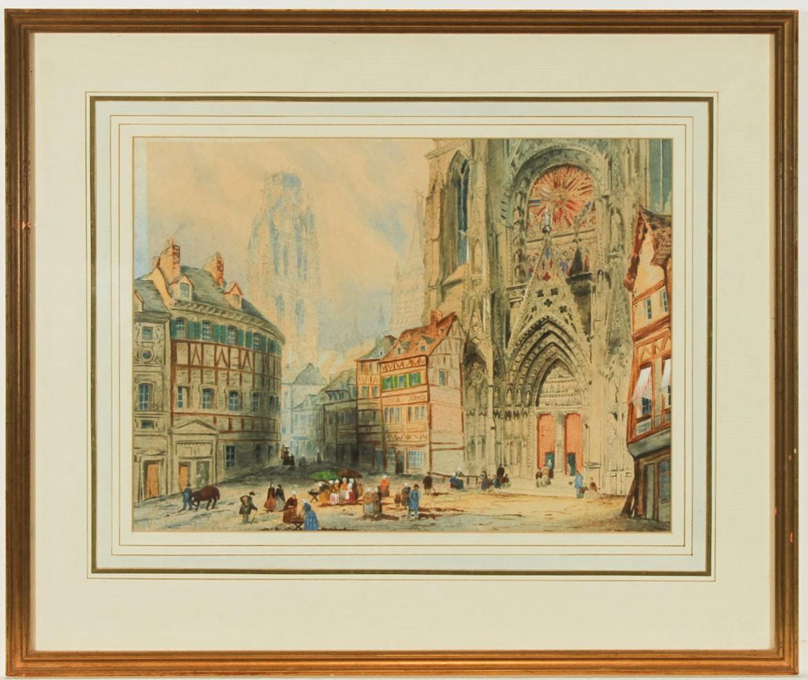 Unknown Landscape Art - English School 19th Century Watercolour - Rouen Cathedral