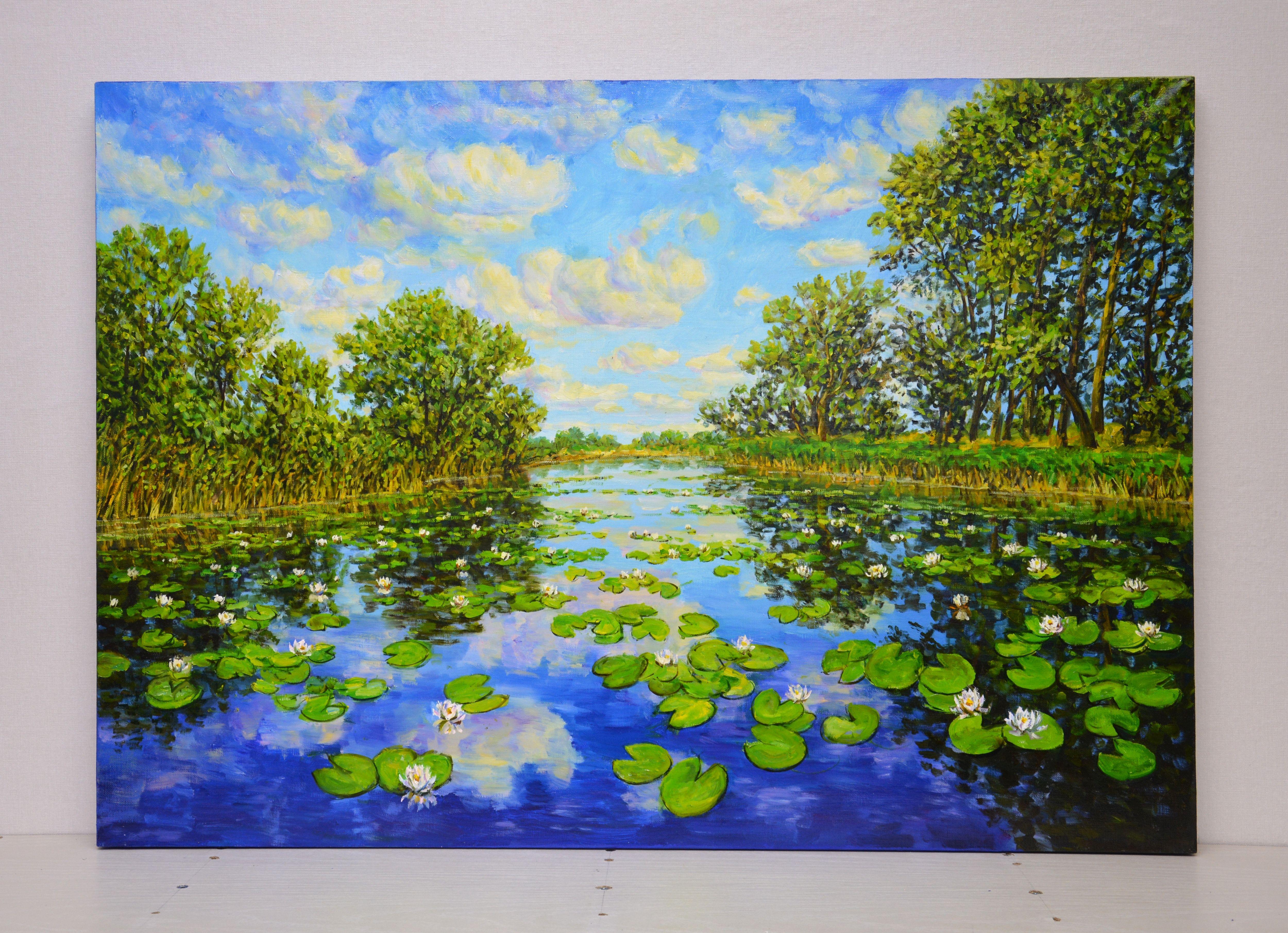 Landscape with water lilies., Painting, Oil on Canvas 1