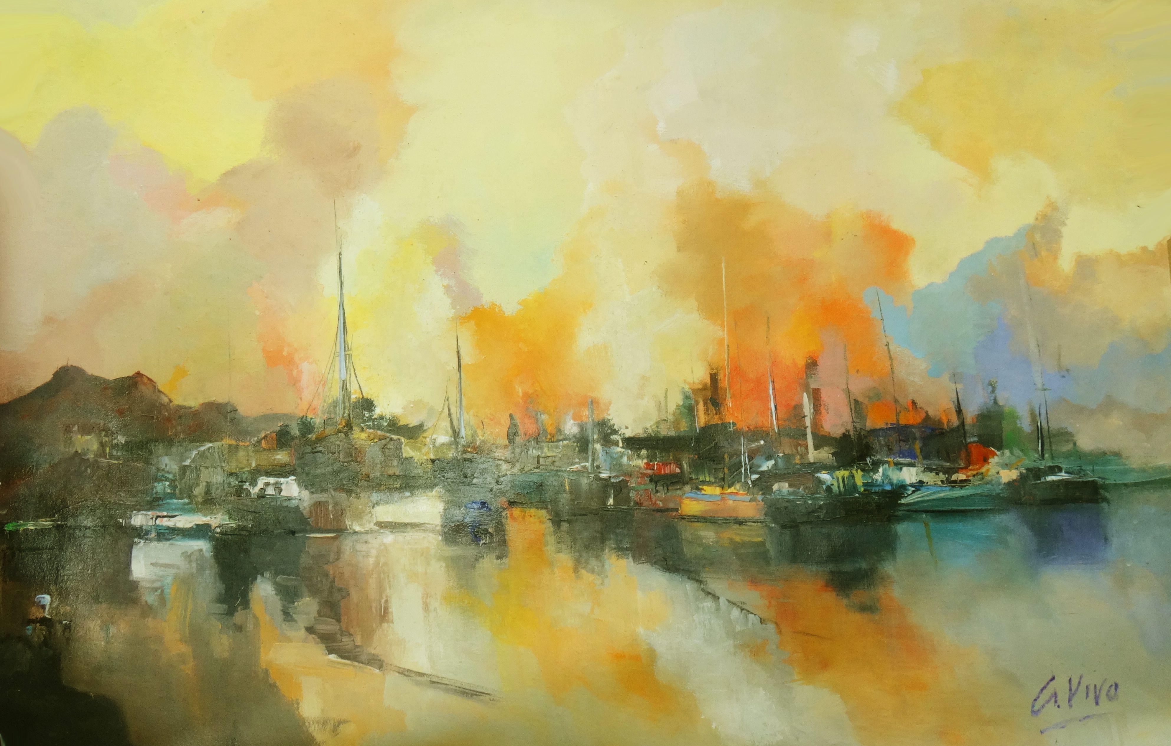 4747 Micronesia, Pintura, Óleo sobre lienzo - Painting de Andres Vivo
