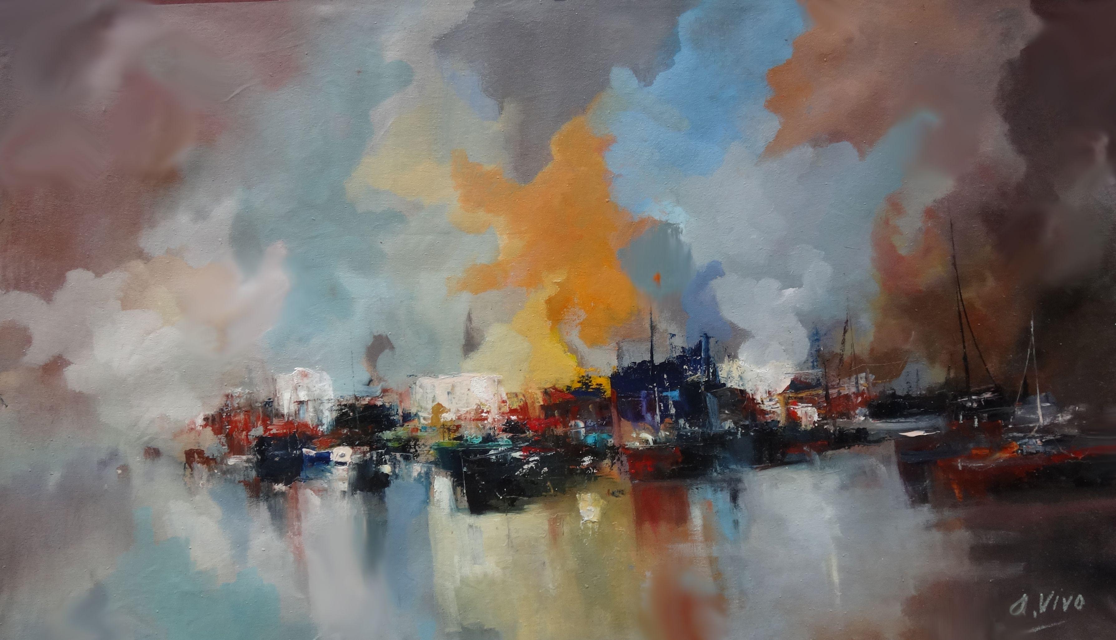 4830 La distanza, Pittura, Olio su tela - Painting di Andres Vivo