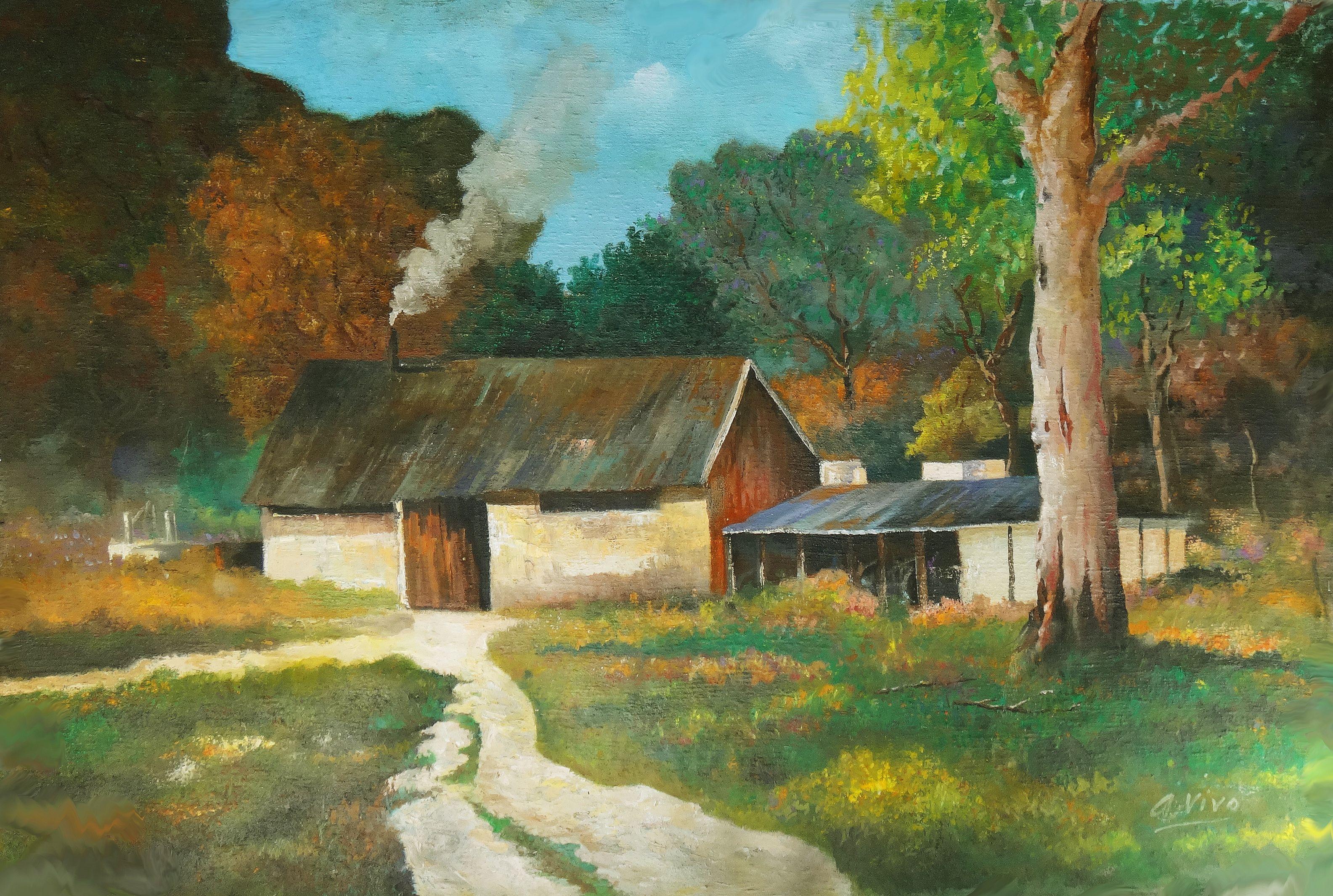 4807 Fienile di prodotti caseari, Pittura, Olio su tela - Painting di Andres Vivo