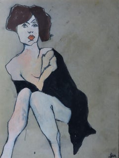 woman sitting, Painting, Oil on Paper