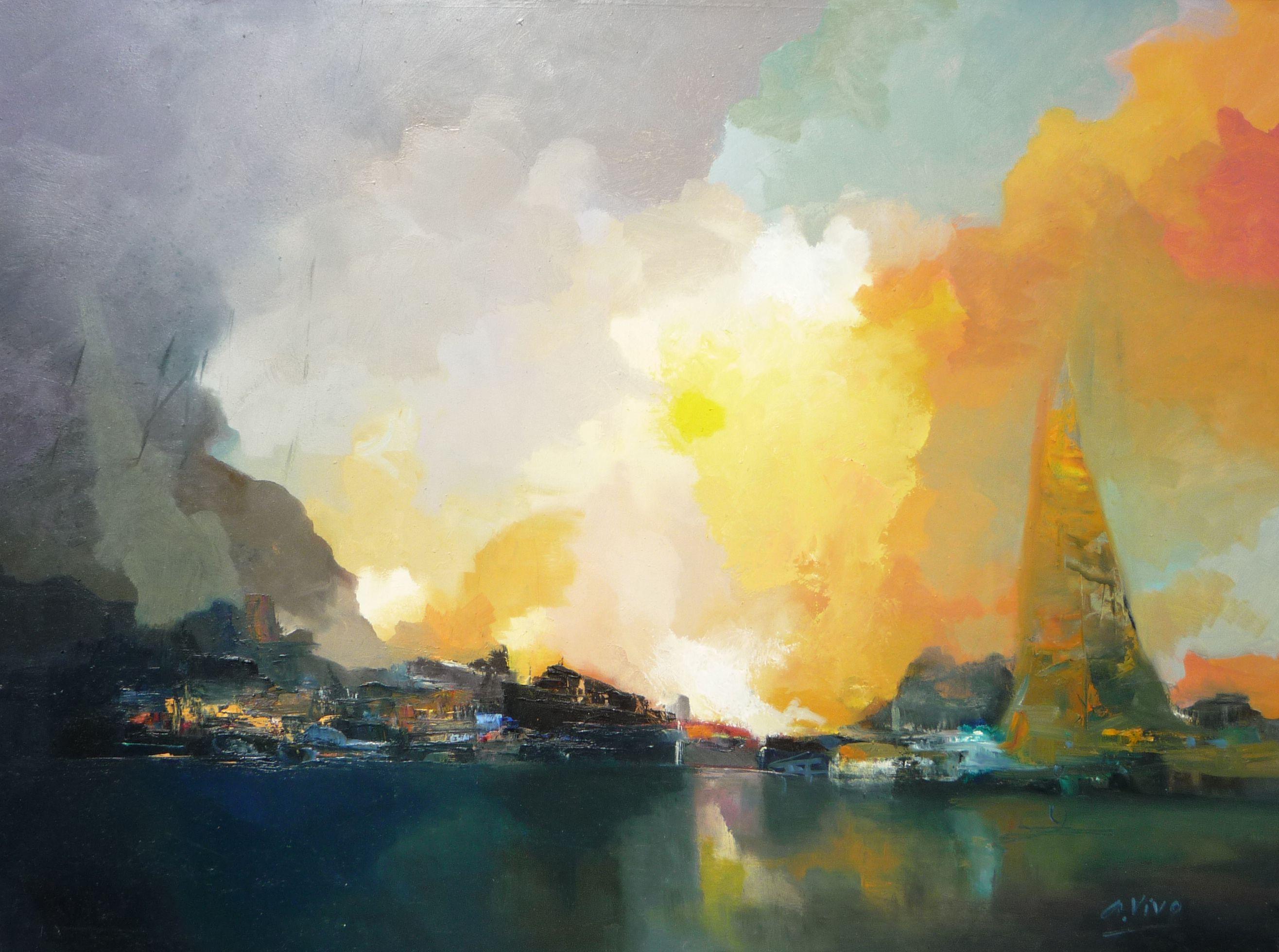 Abstract Painting di Andres Vivo - 3666  Antigua Aduana de Punta del Este, Pittura, Olio su tela