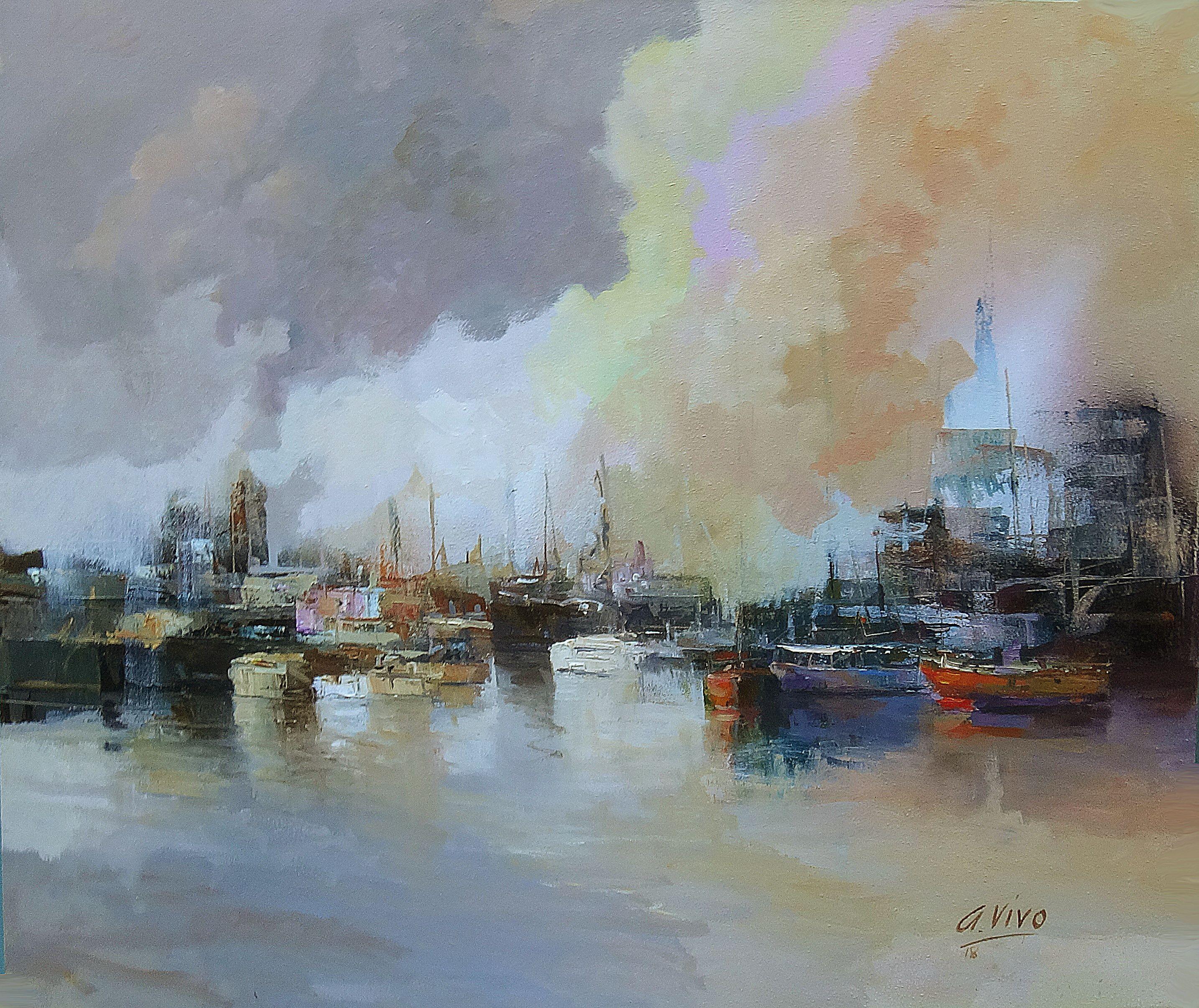 4380 Fine del viaggio, Pittura, Olio su tela - Painting di Andres Vivo