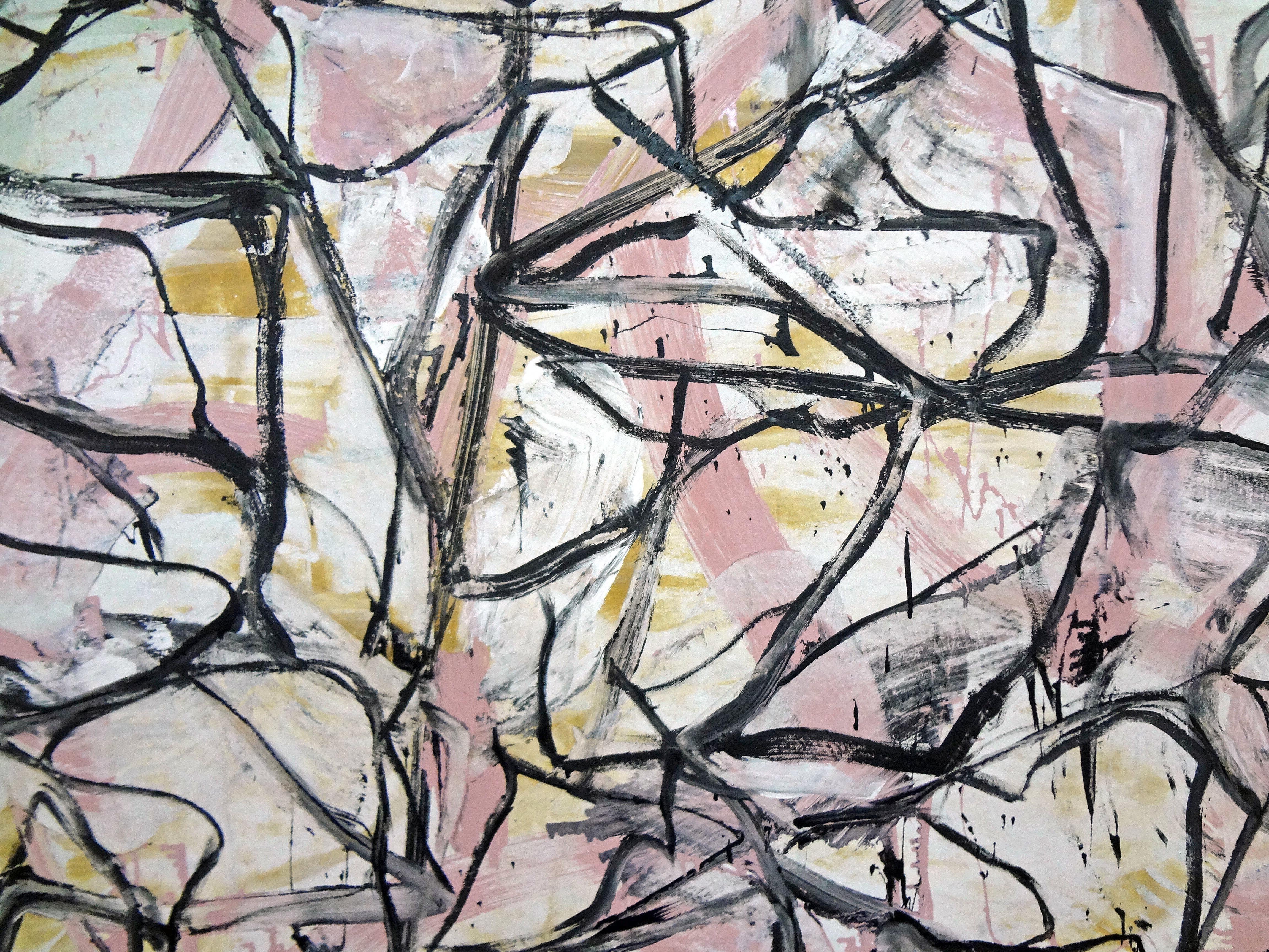 Influenza del piano di sotto, Pittura, Olio su tela - Abstract Painting Grigio di Matthew Dibble
