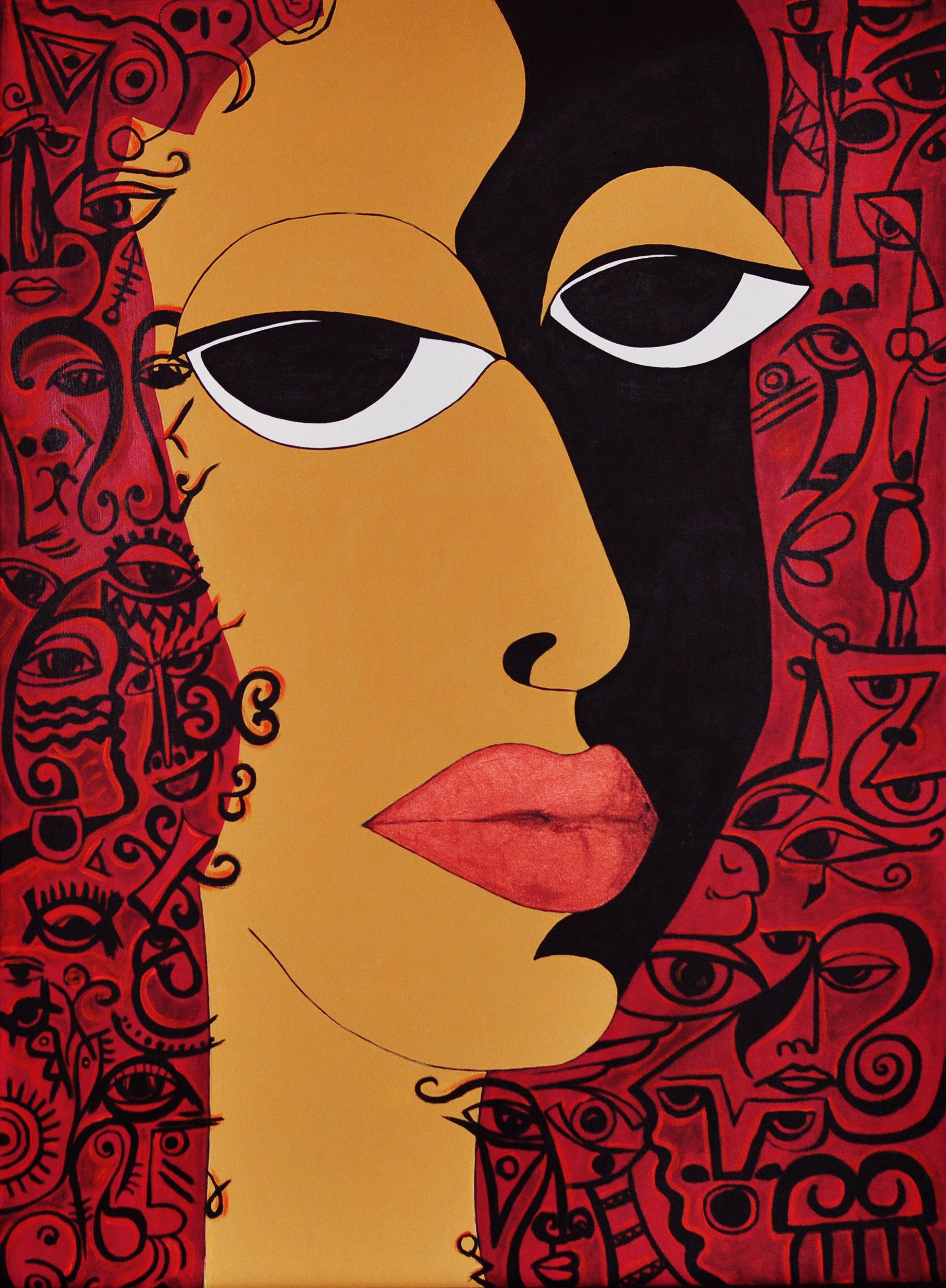 Koorosh Nejad Abstract Painting - The Eyes - African Theme (Symbols in Color), Painting, Acrylic on Canvas