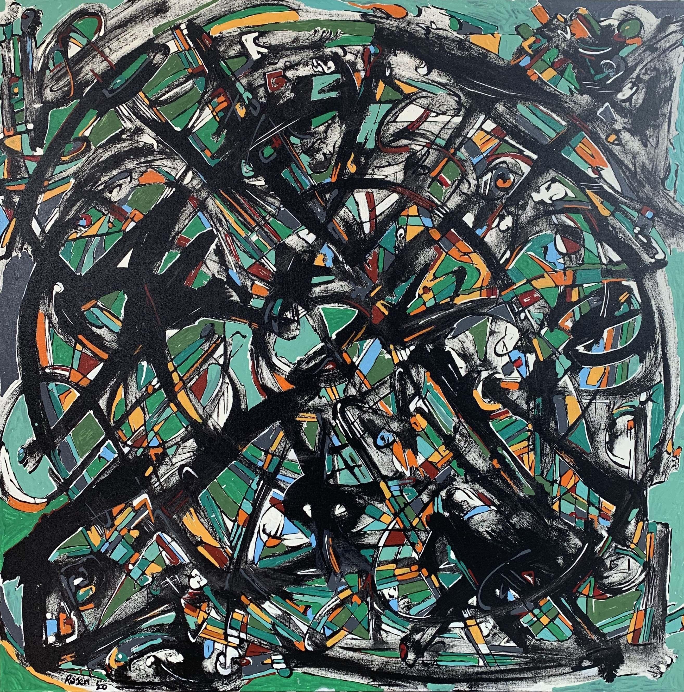 Jeff Rosen Abstract Painting - MANDALA #4 (GREEN), Painting, Acrylic on Canvas