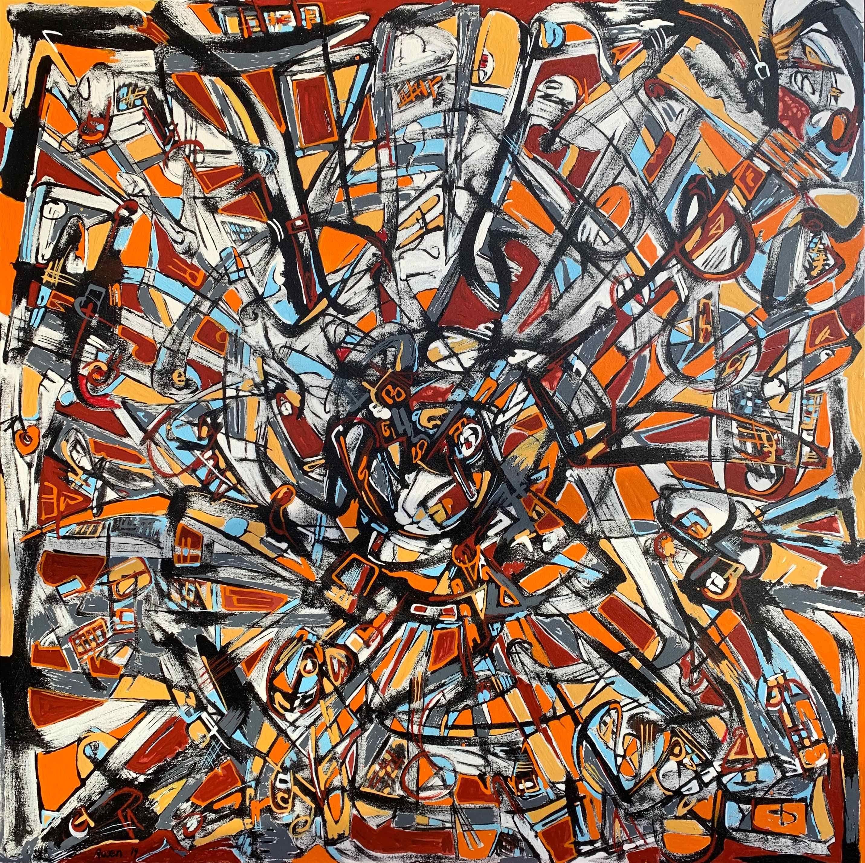 Abstract Painting di Jeff Rosen - MANDALA #1 (ARANCIONE), Pittura, Acrilico su Tela
