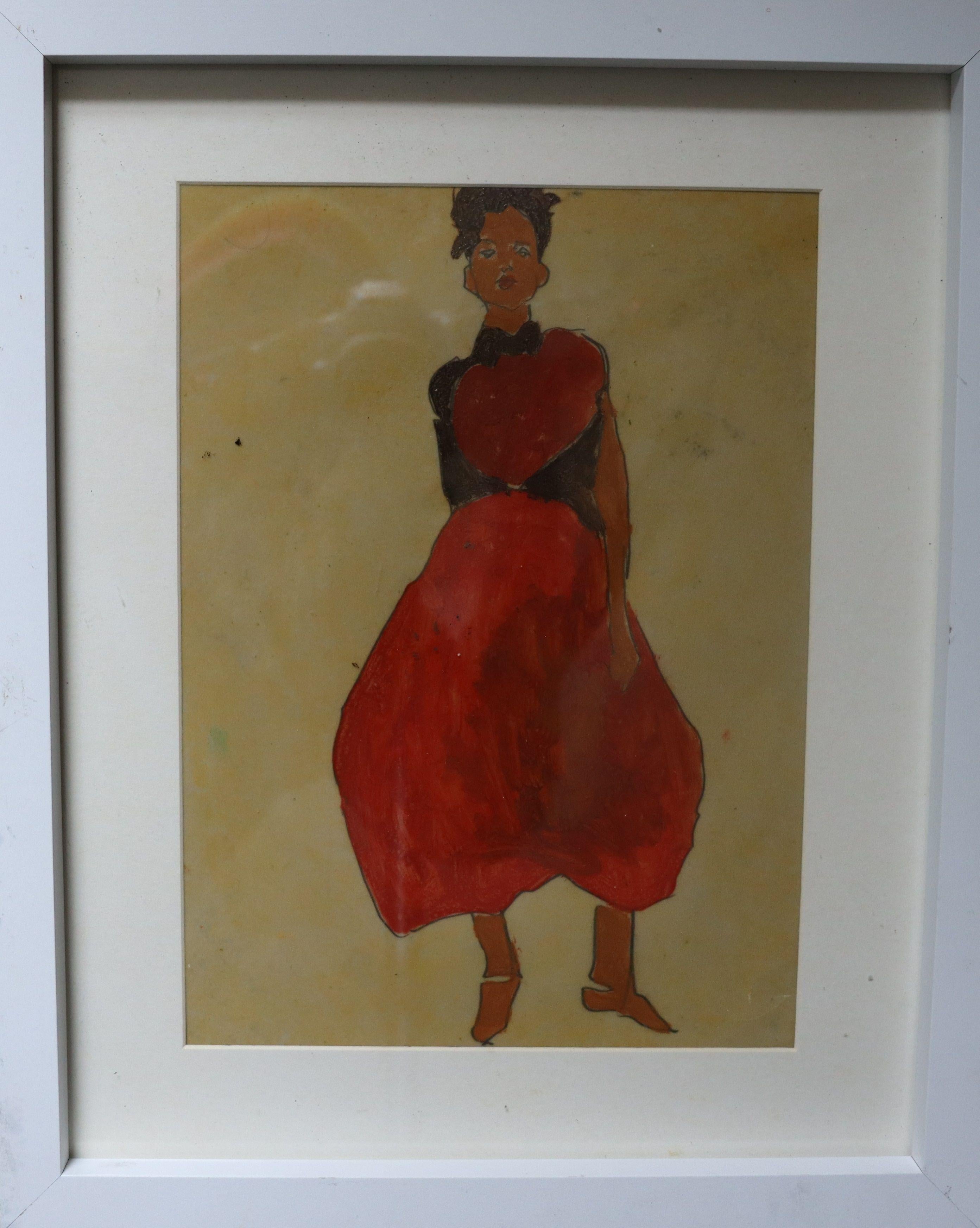 woman red, Painting, Watercolor on Paper - Impressionist Art by Benjamin Carrivick