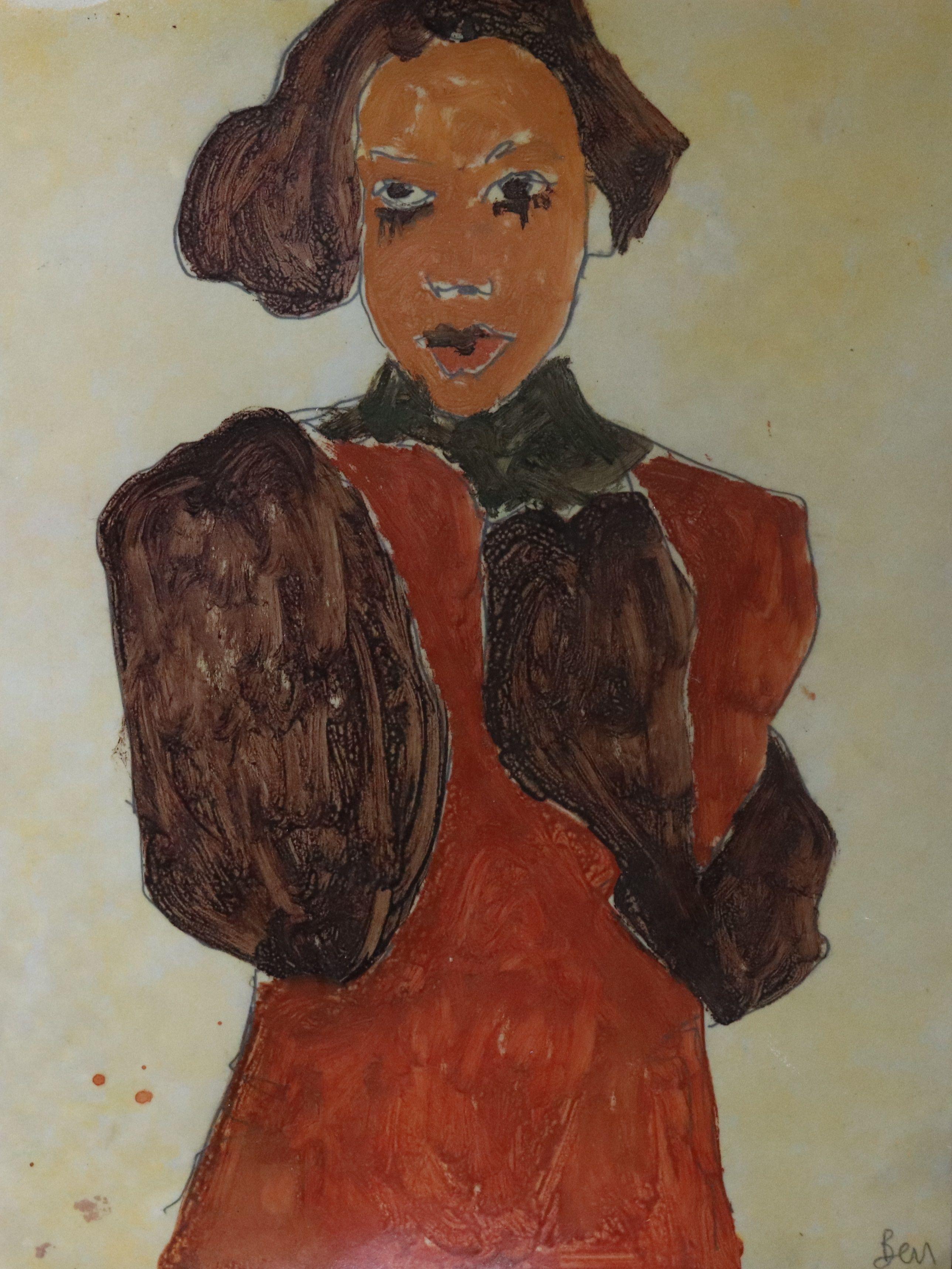red brown dress, Painting, Watercolor on Paper - Art by Benjamin Carrivick