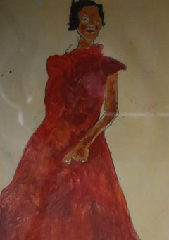Red Dress, Painting, Watercolor on Paper