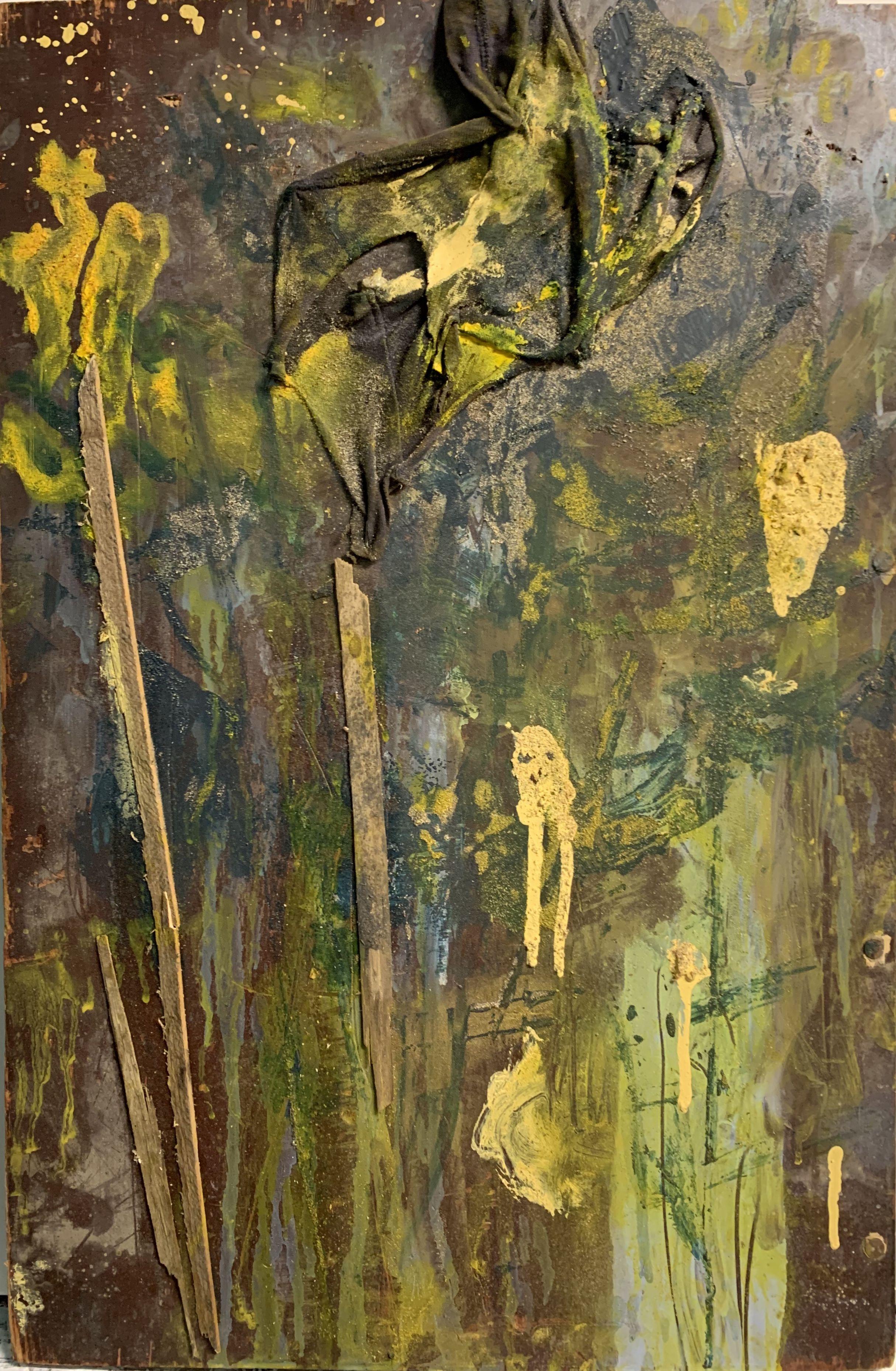 Casey Mark Schultz Abstract Painting – The Devil You Didnt (Get To Pick), Gemälde, Öl auf Holzplatte