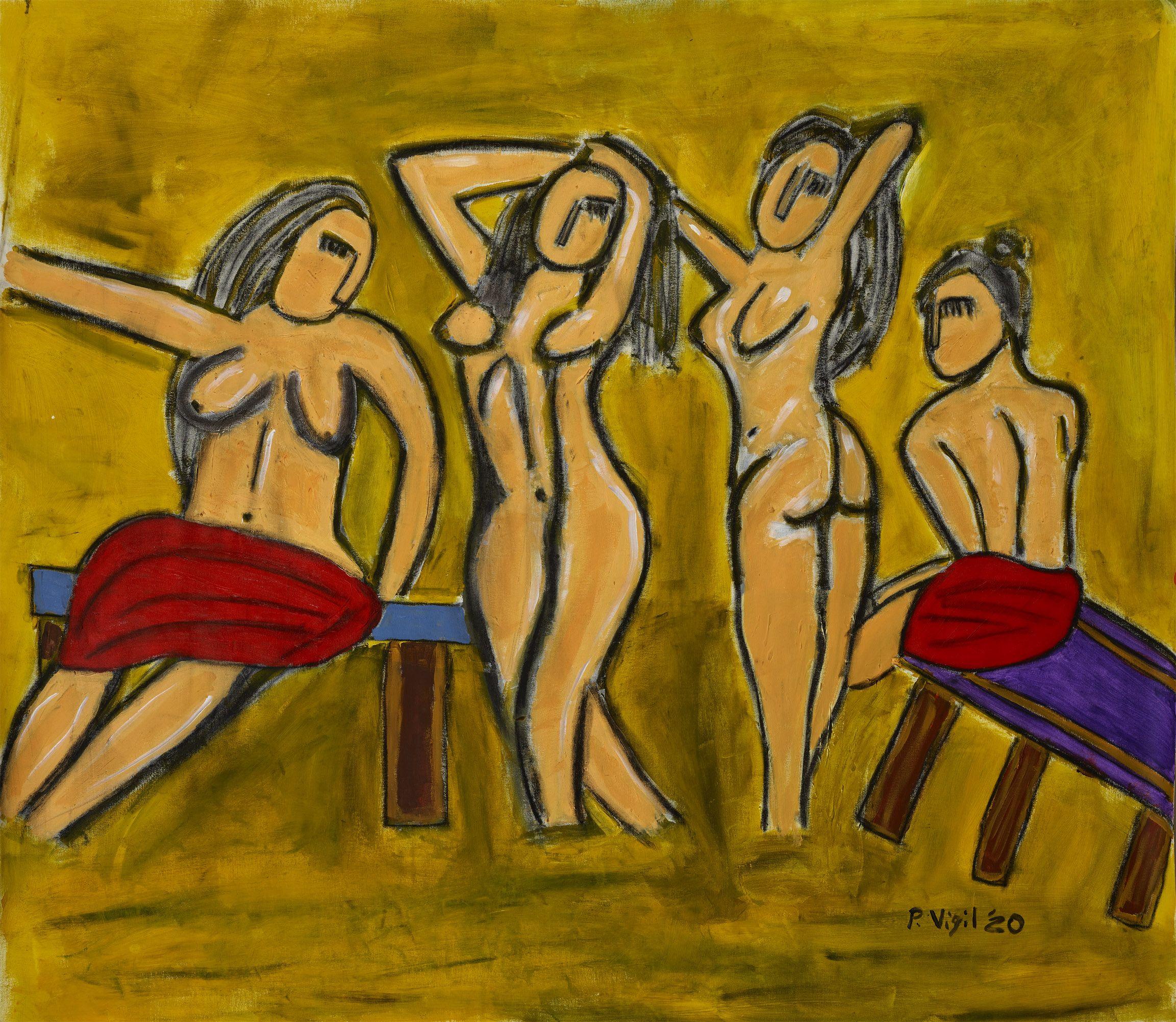 Lucidez en estado de oscuridad, Pintura, Acrílico sobre lienzo - Painting de Peter Vigil