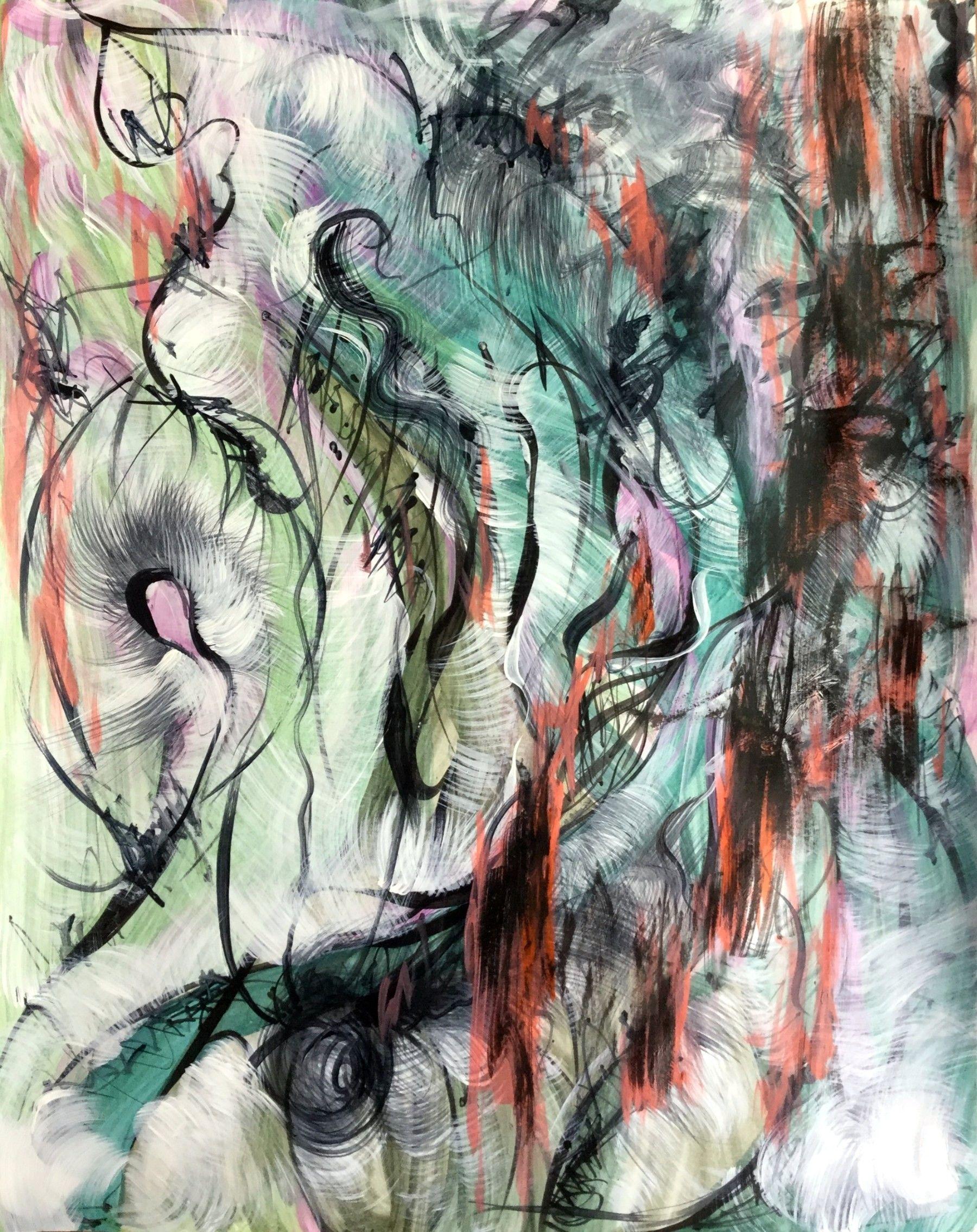 S H I N O I D Abstract Painting - Fish In Moss, Painting, Acrylic on Paper