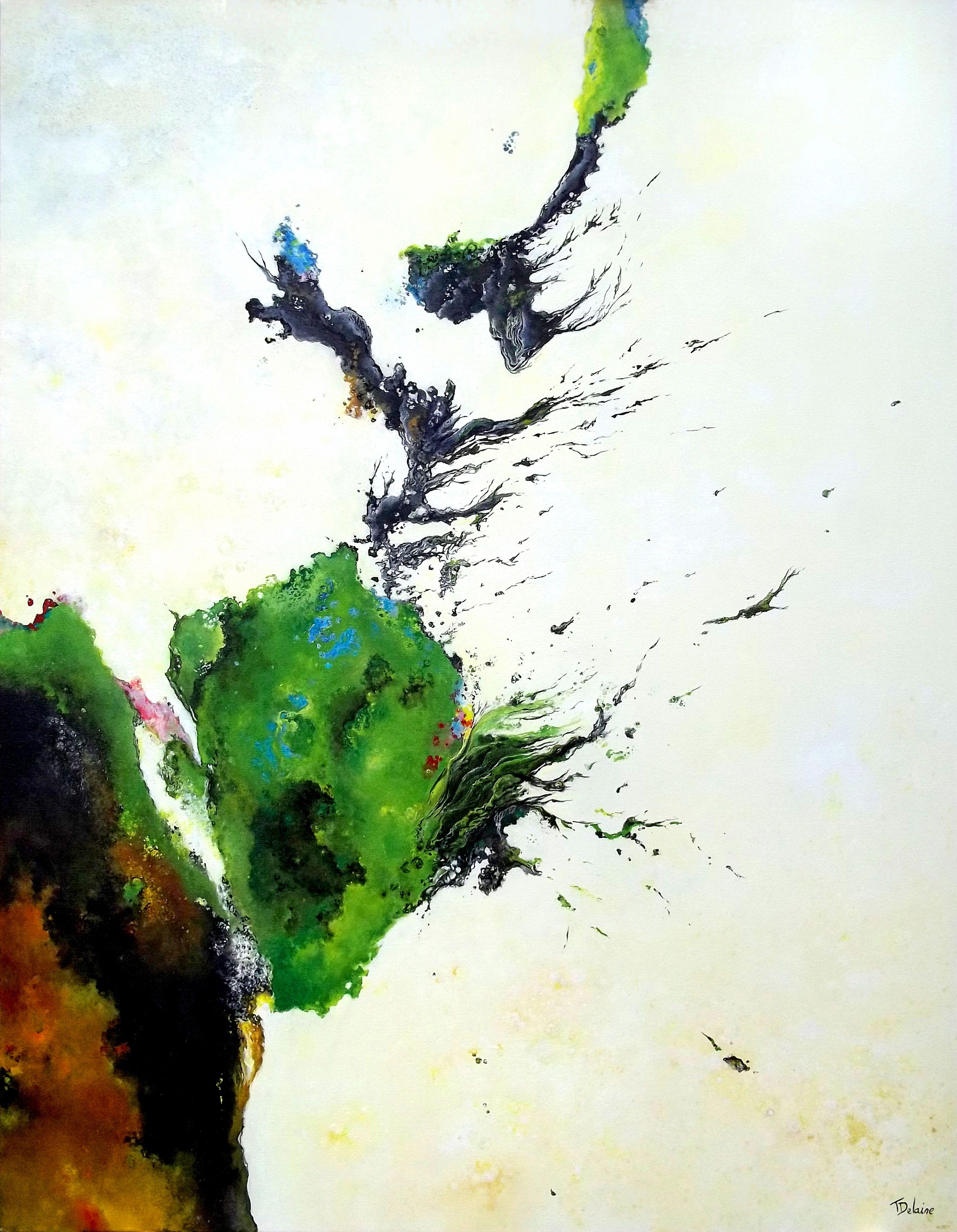 Abstract Painting di Theophile DELAINE - Il fiore della speranza e della rottura, Pittura, Olio su tela