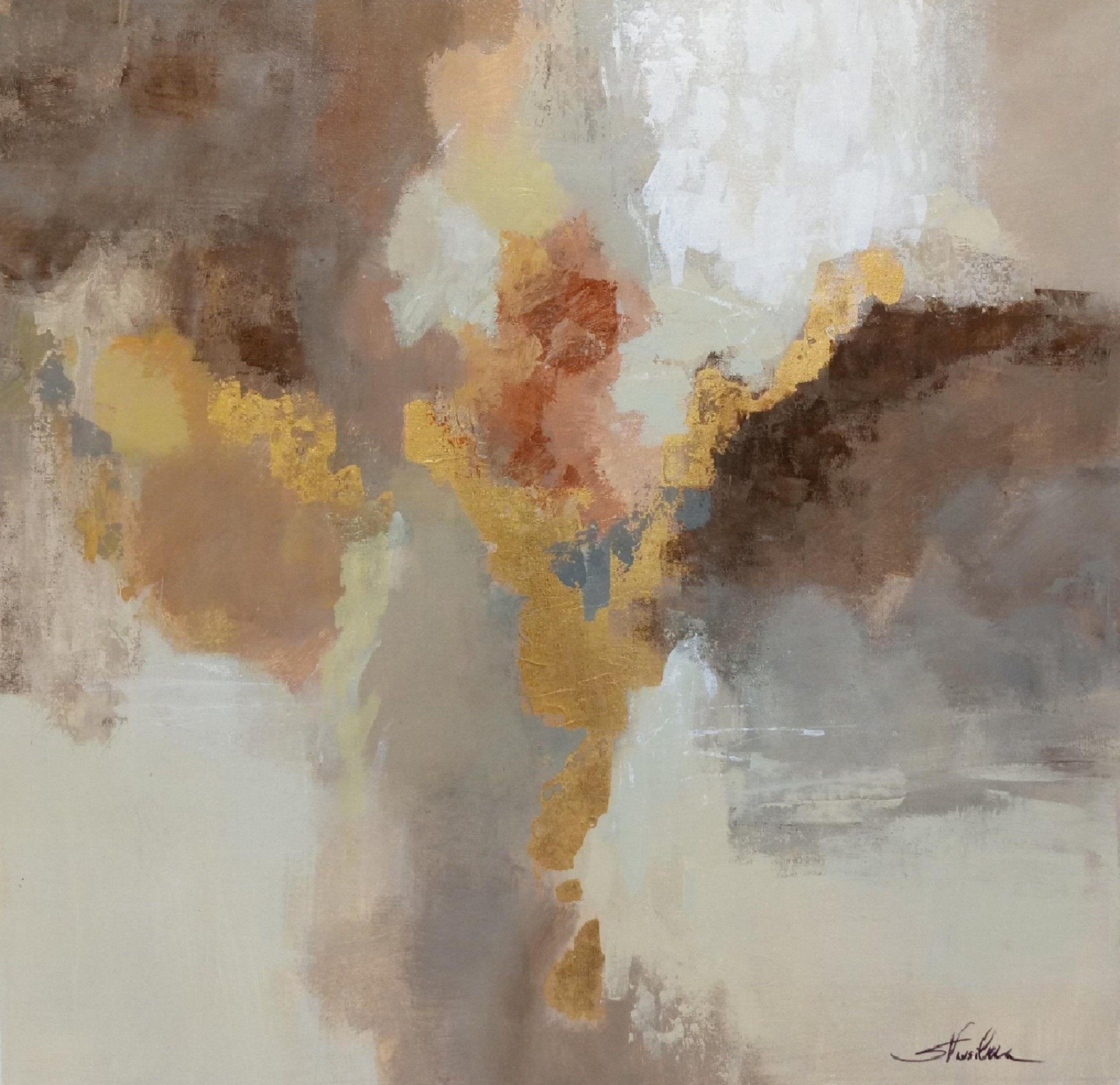 silvia vassileva Abstract Painting - Neutral and Gold Abstract, Painting, Acrylic on Canvas