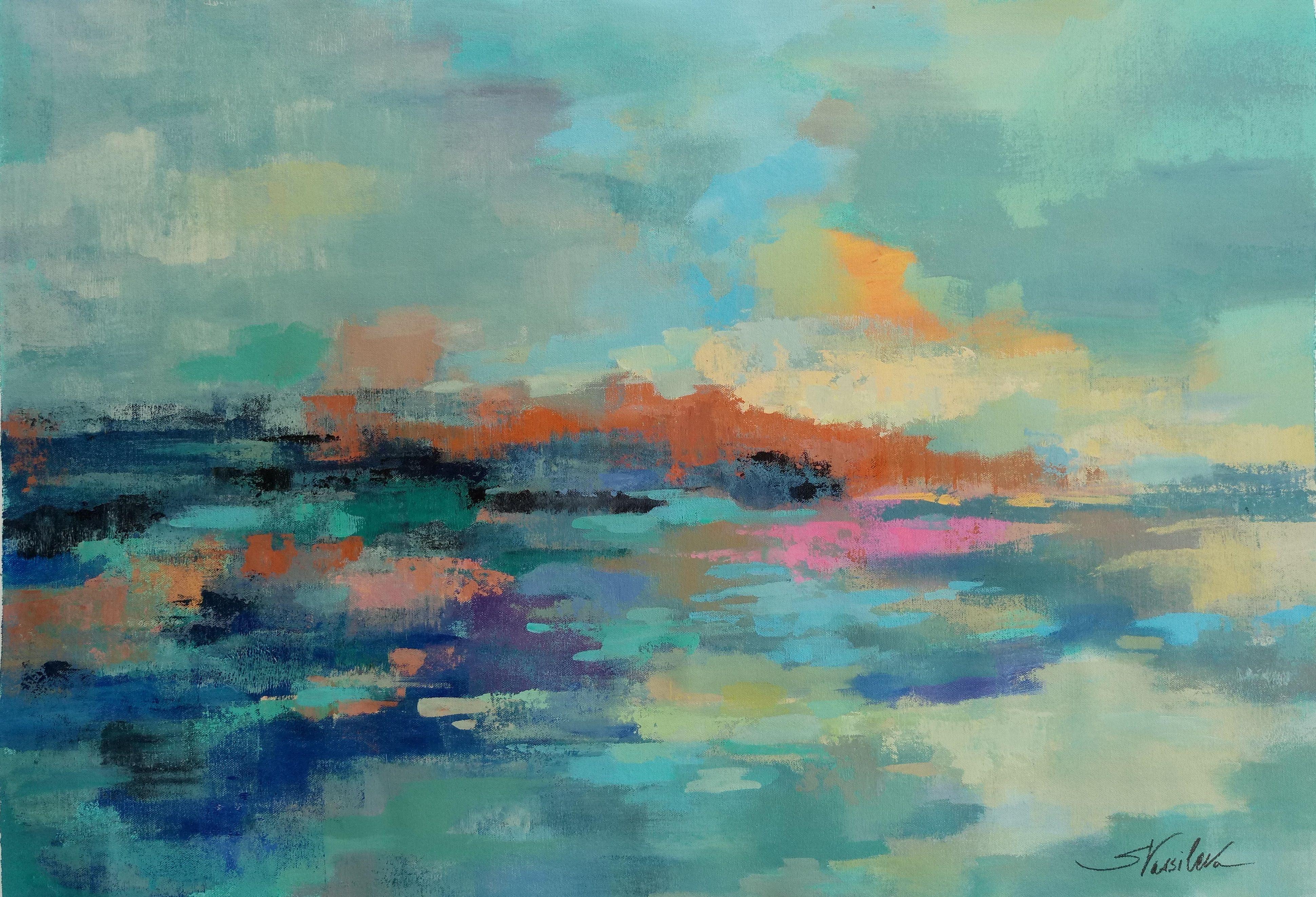 silvia vassileva Abstract Painting - Summer Seaside, Painting, Acrylic on Canvas