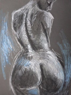Curvy Nude Back, Drawing, Pastels on Paper