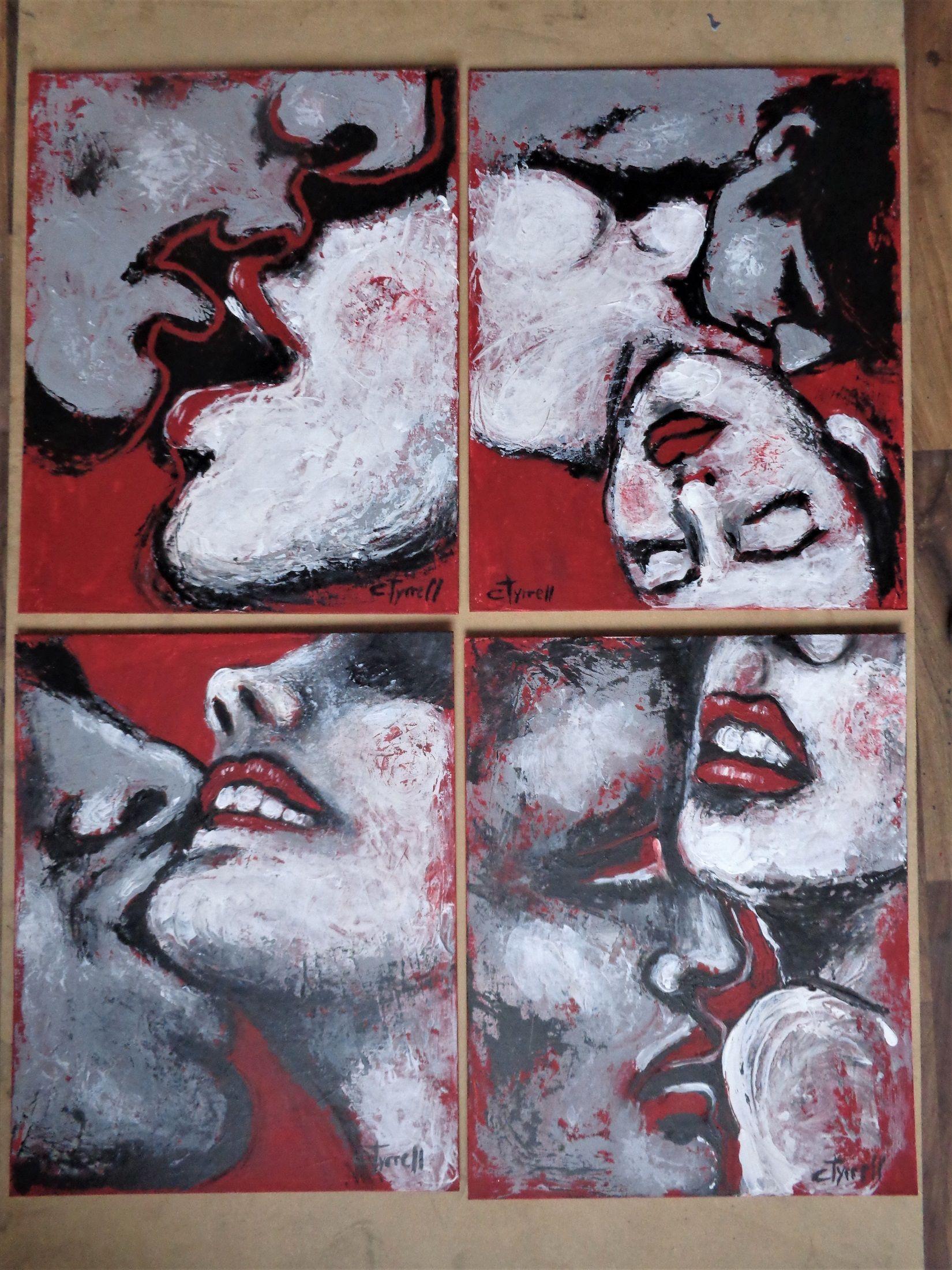Peintures figuratives originales à l'acrylique texturé sur panneau de toile, non encadrées. Troisième de la nouvelle série 