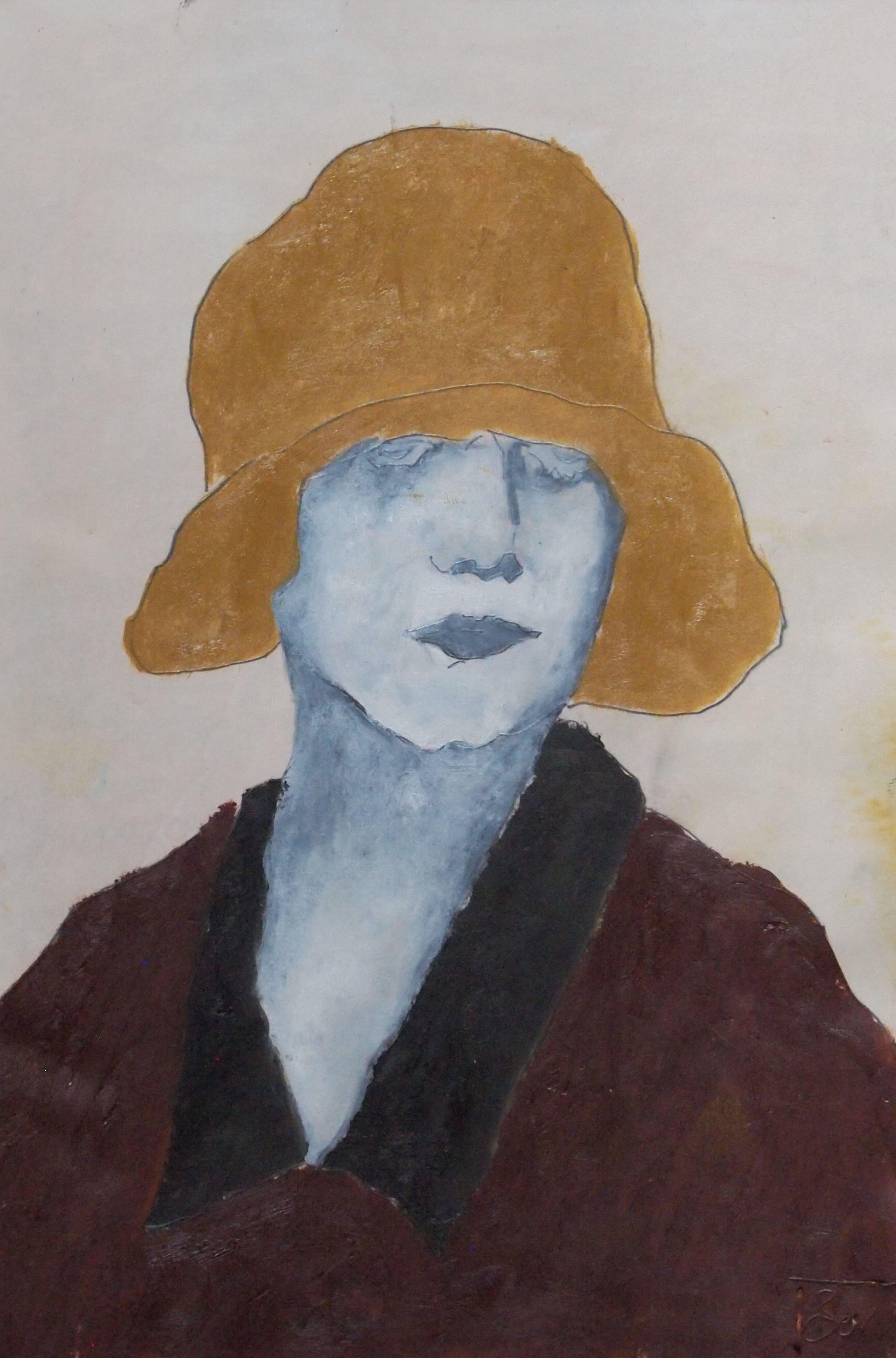 the brown hat, Painting, Oil on Paper