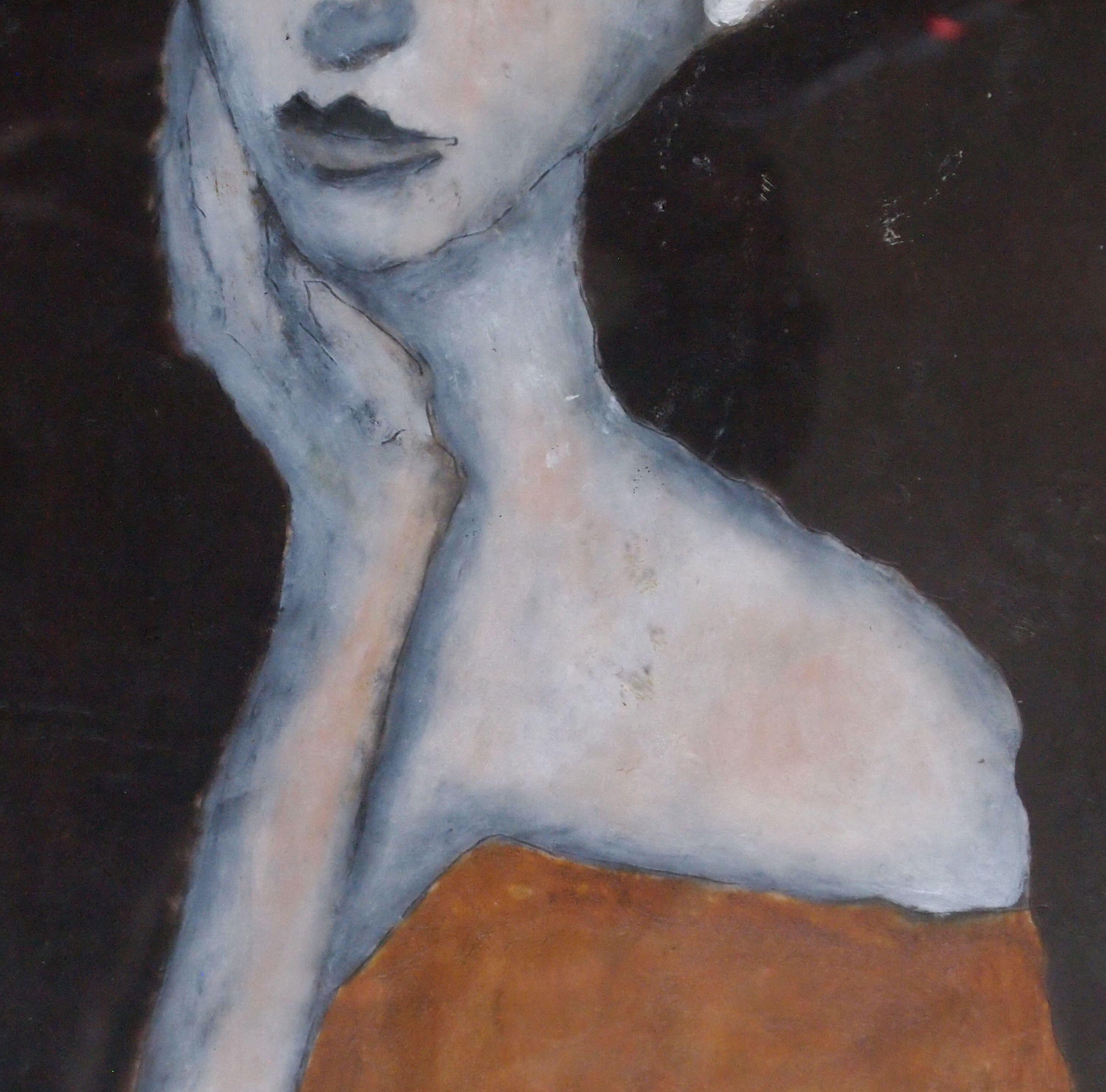woman with flower, Painting, Oil on Paper 1