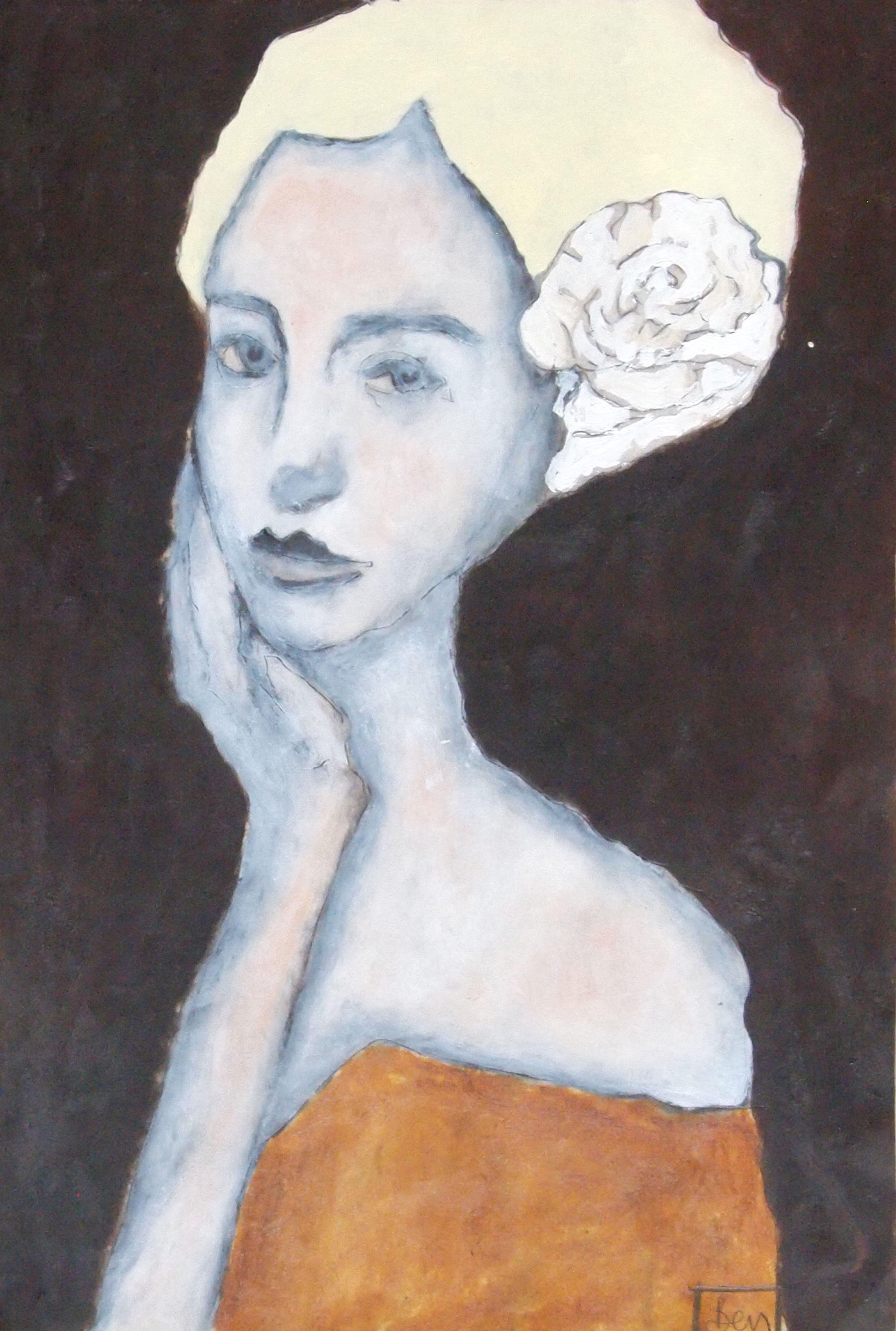 woman with flower, Painting, Oil on Paper
