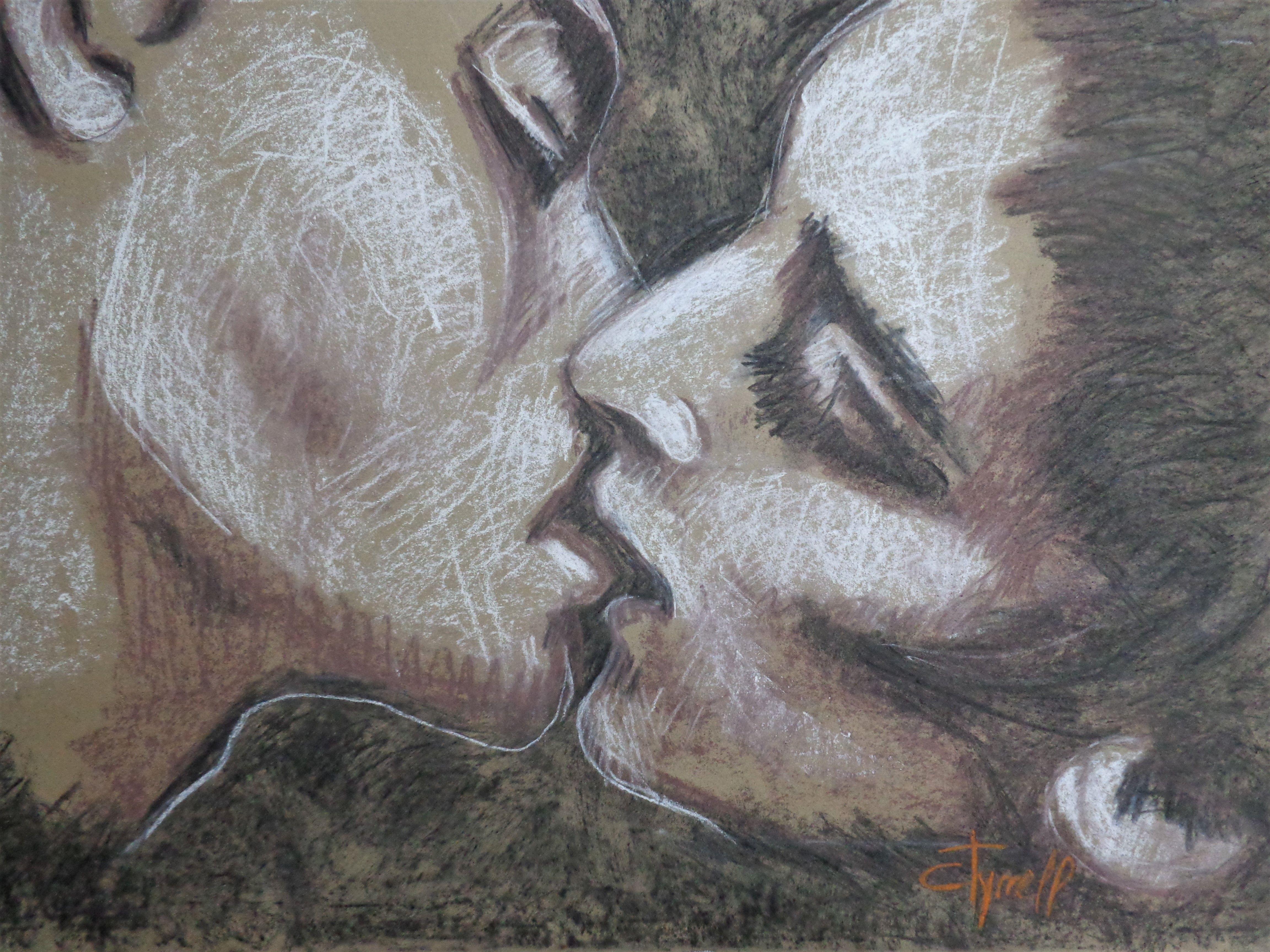 Lovers - Kiss and Coffee, Drawing, Pastels on Paper - Art by Carmen  Tyrrell