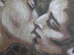 Lovers - Kiss and Coffee, Drawing, Pastels on Paper