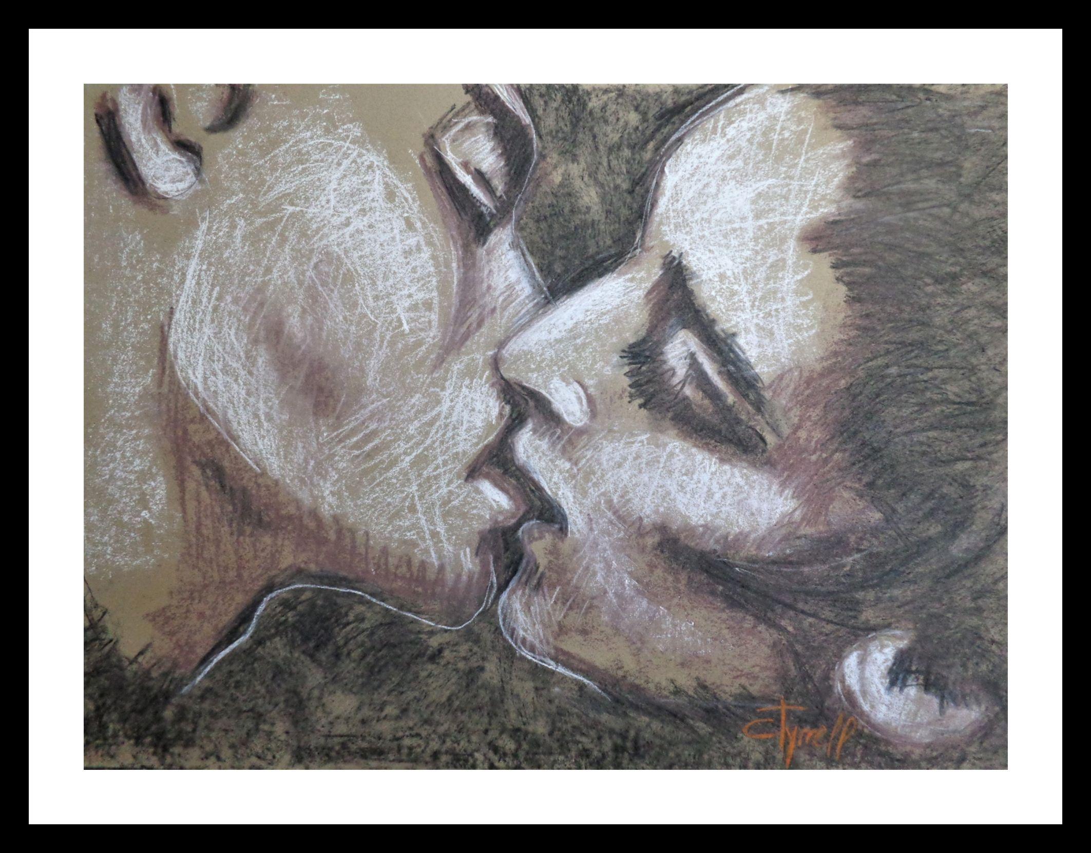 two people kissing painting