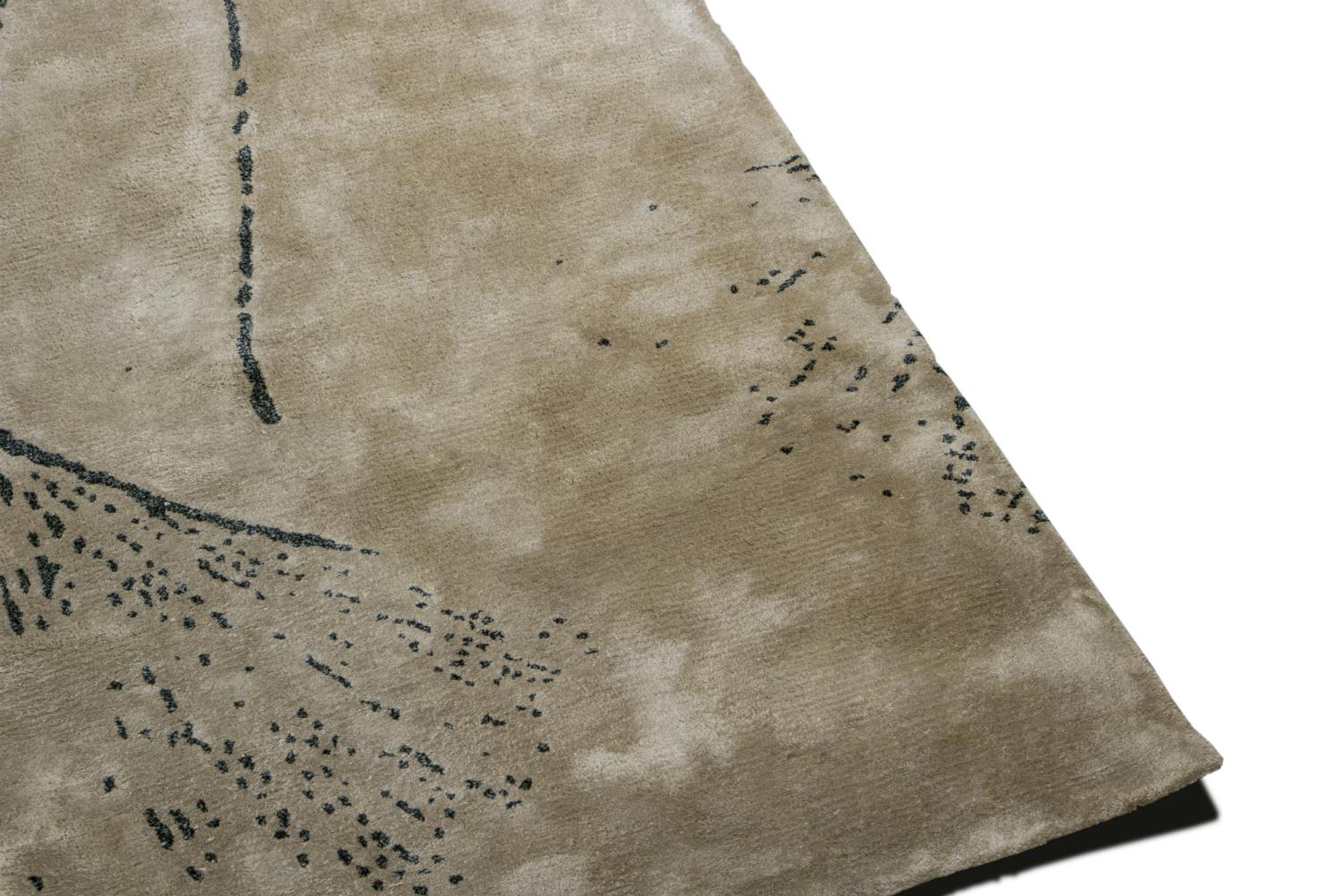 Portuguese Macushi Hand-Tufted Tencel Rug in Sand with Tree Pattern For Sale