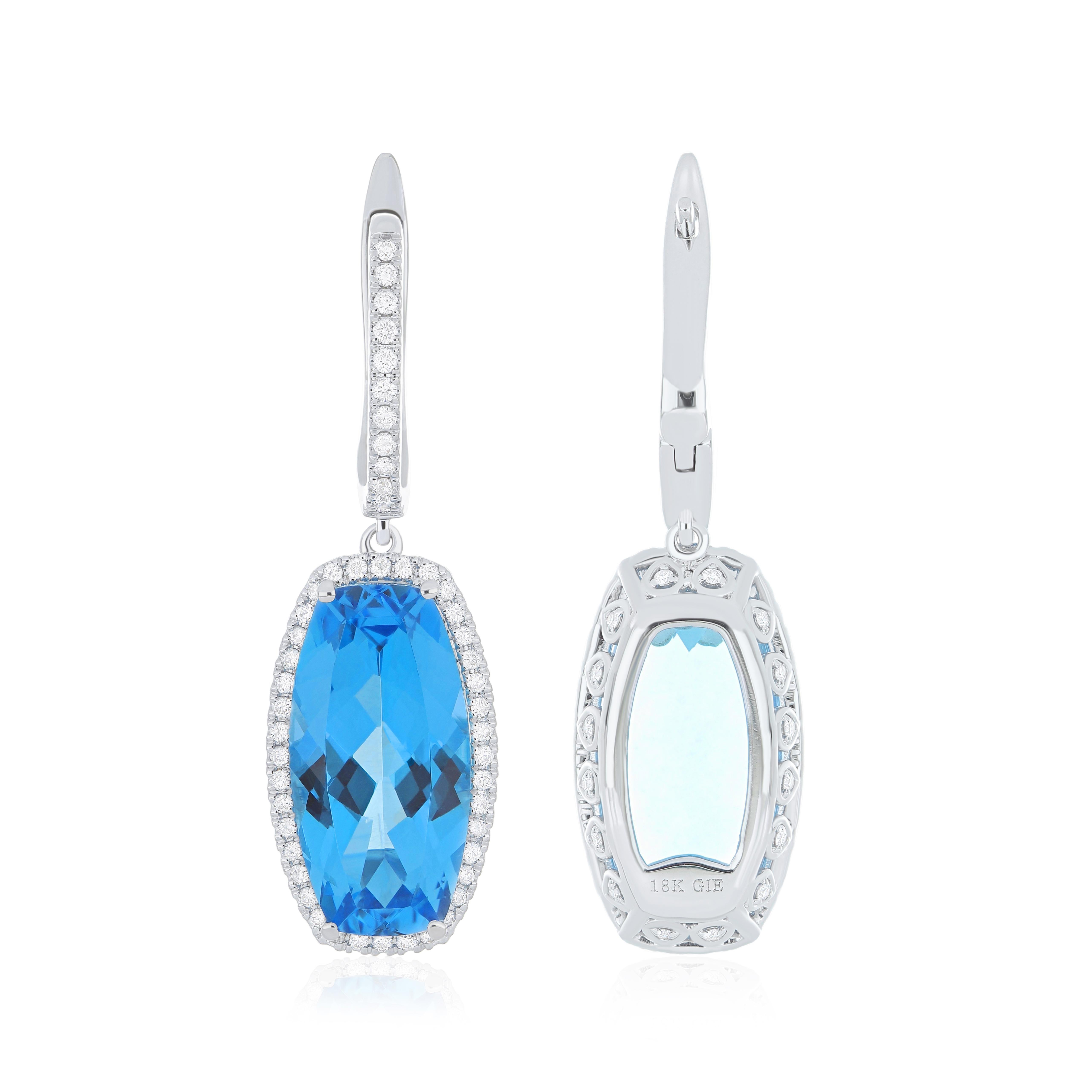 Orecchino a goccia con diamante e topazio blu svizzero da 12,33 carati in oro bianco 18 carati in vendita 3
