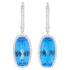 Pendiente de gota de topacio azul suizo y diamante de 12,33 quilates en oro blanco de 18 quilates